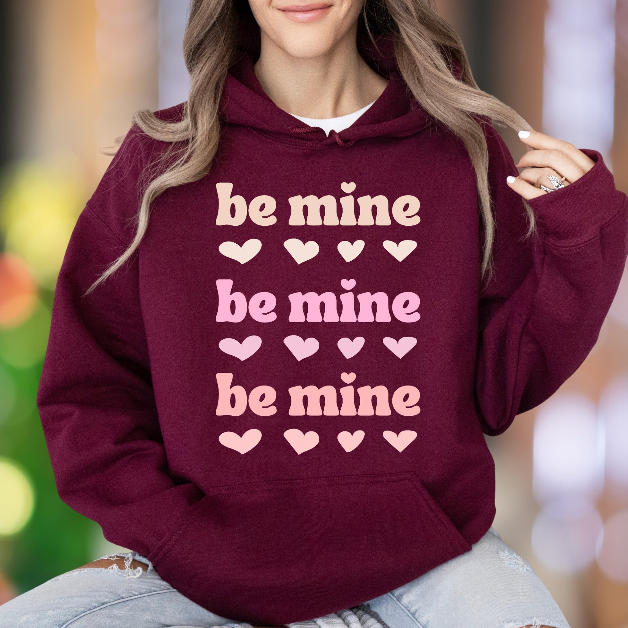 "Be Mine" | Retro Typography Unisex Adult Hoodie | Romantic Lifestyle