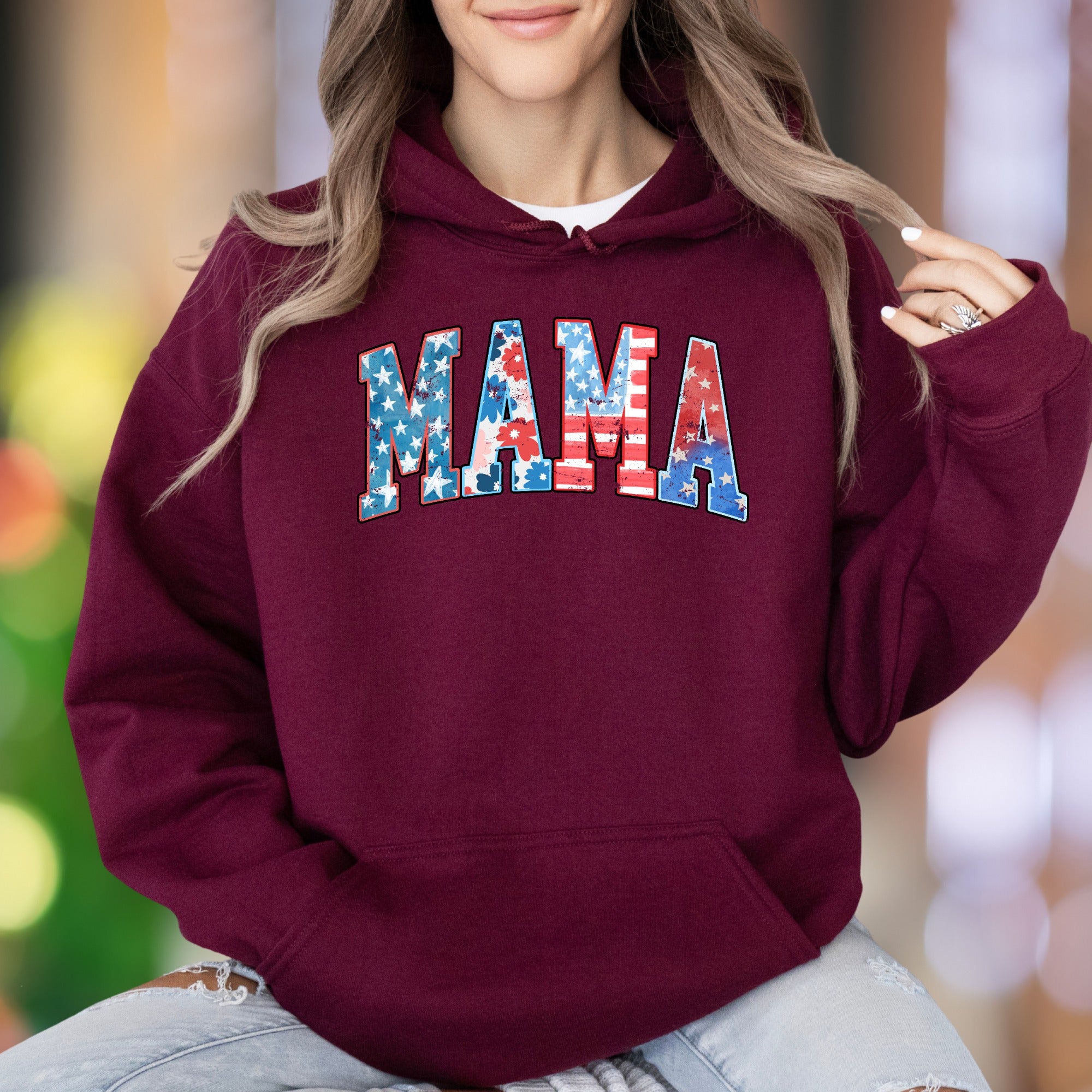 "MAMA" | Patriotic Stylized Unisex Adult Hoodie | Motherhood Lifestyle