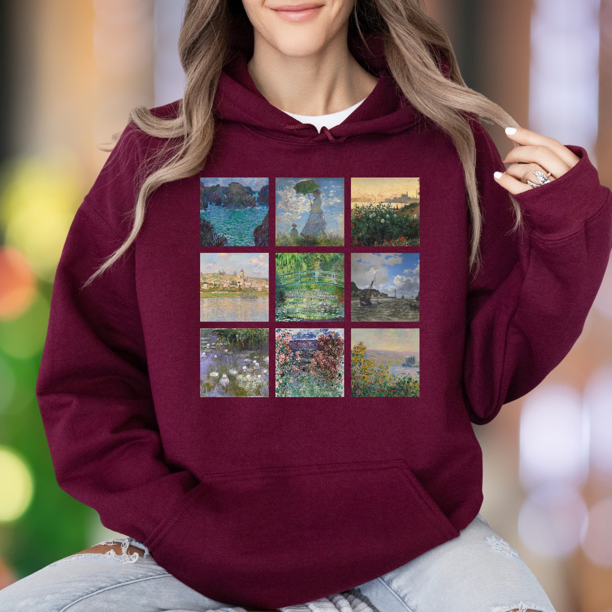 "Impressionist Grid" | Vintage Art Unisex Adult Hoodie | Creative Expression