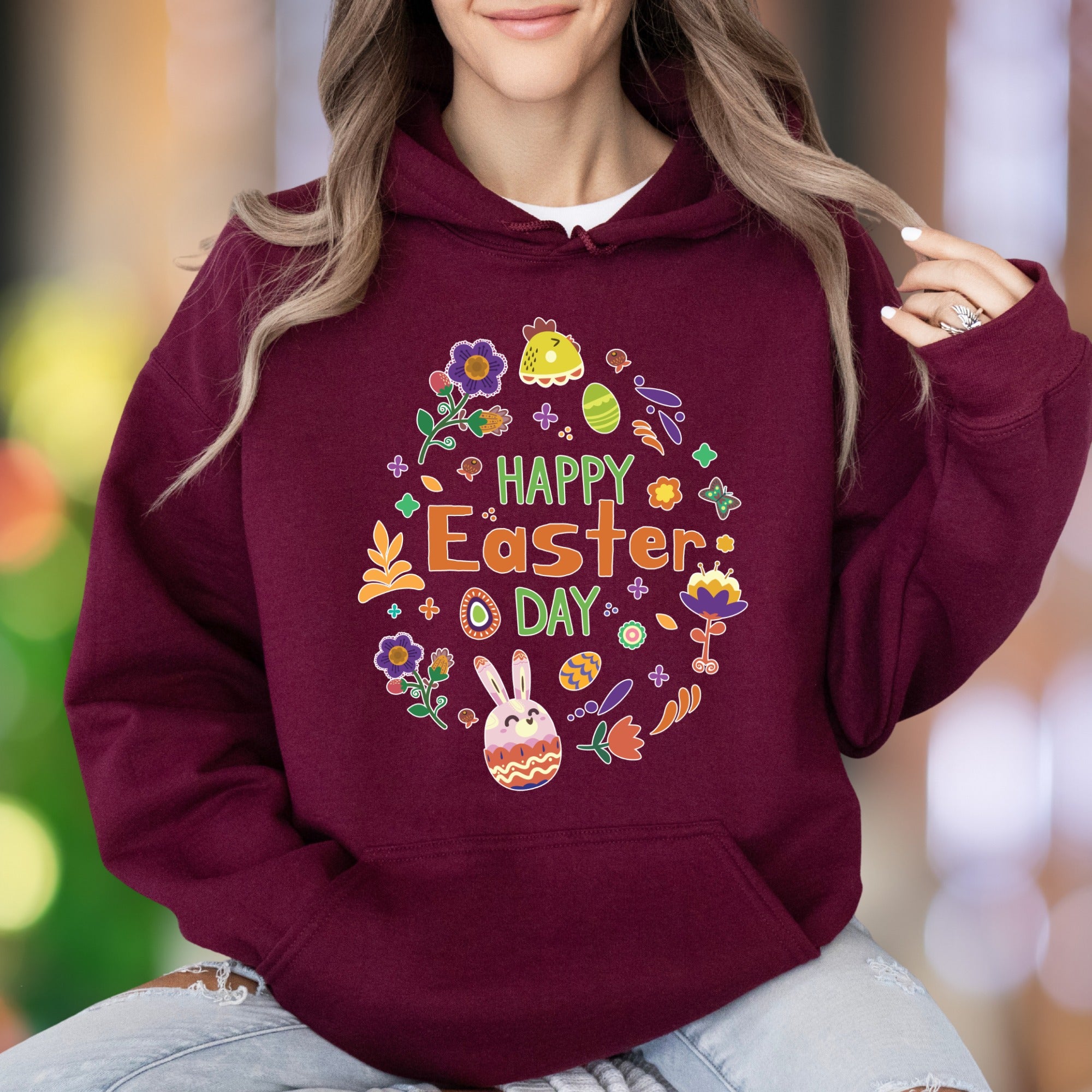 "Happy Easter Day" | Festive Graphic Unisex Adult Hoodie | Holiday Celebration