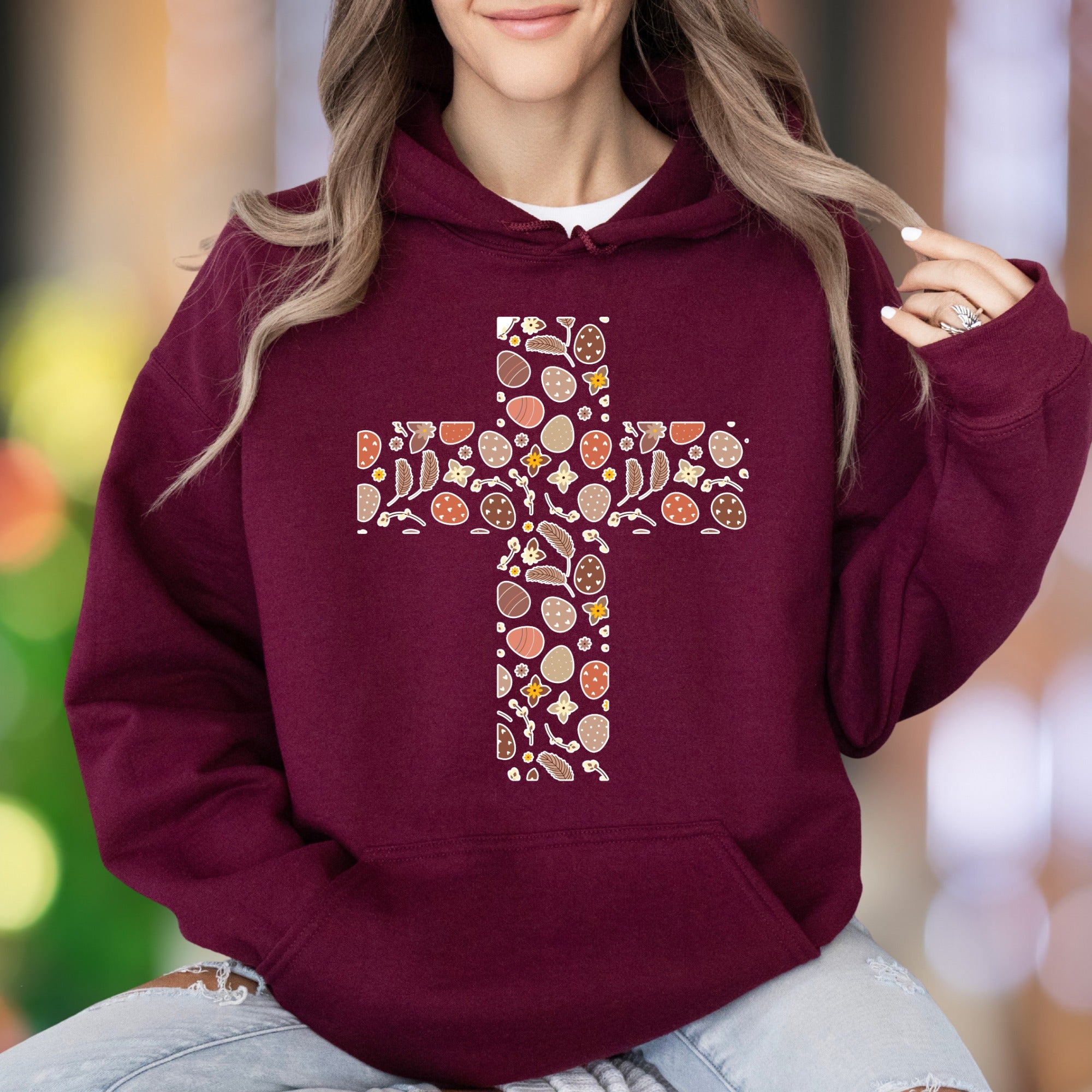 "Easter Cross Pattern" | Festive Graphic Unisex Adult Hoodie | Seasonal Lifestyle
