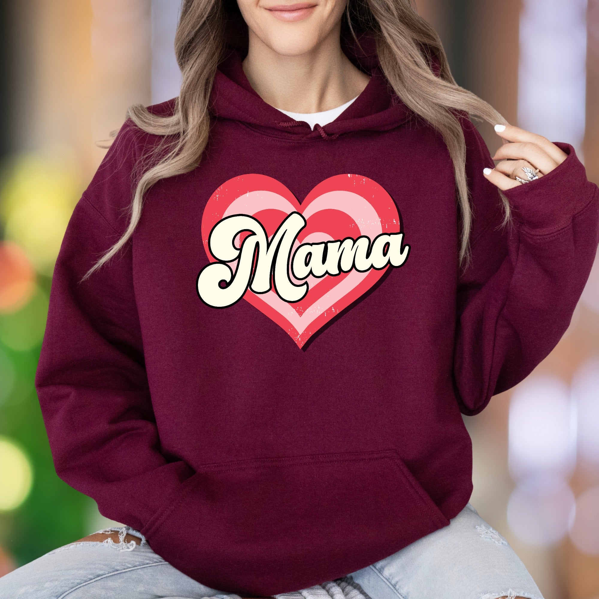 "Mama" | Retro Heart Graphic Unisex Adult Hoodie | Motherhood Lifestyle