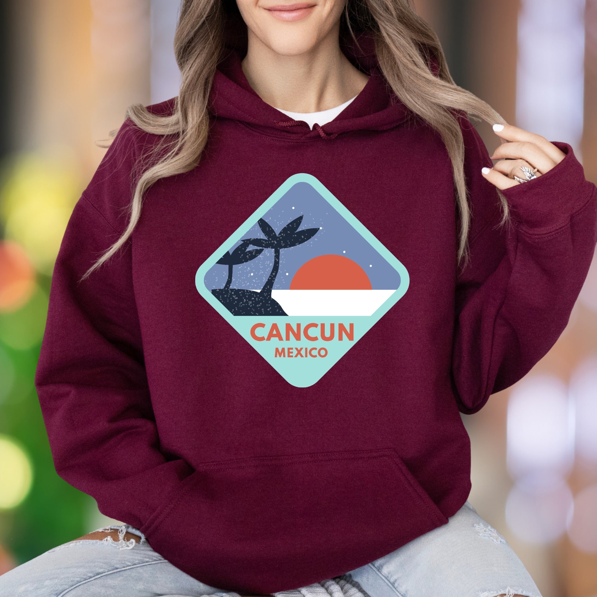 "Cancun Mexico" | Retro Travel Graphic Unisex Adult Hoodie | Vacation Lifestyle