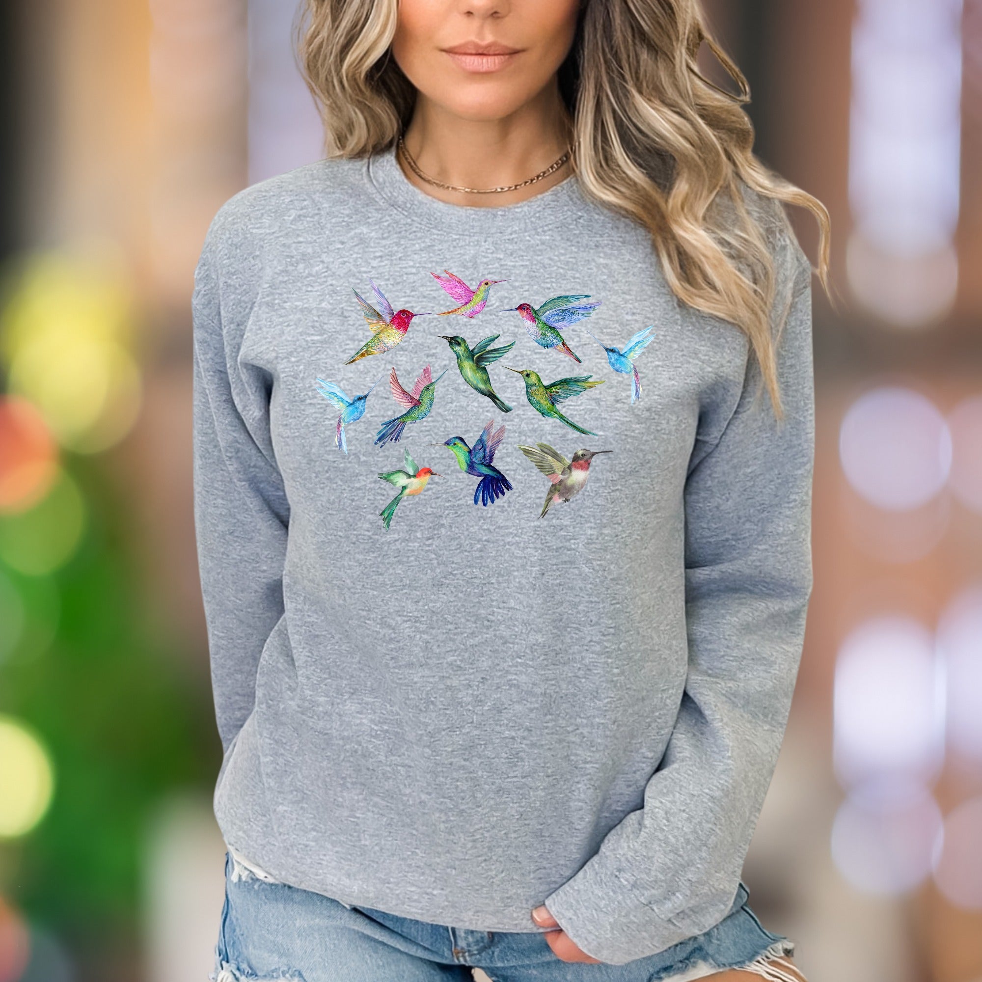 Hummingbird Flock Unisex Sweatshirt - Vibrant Colorful Bird Design 
