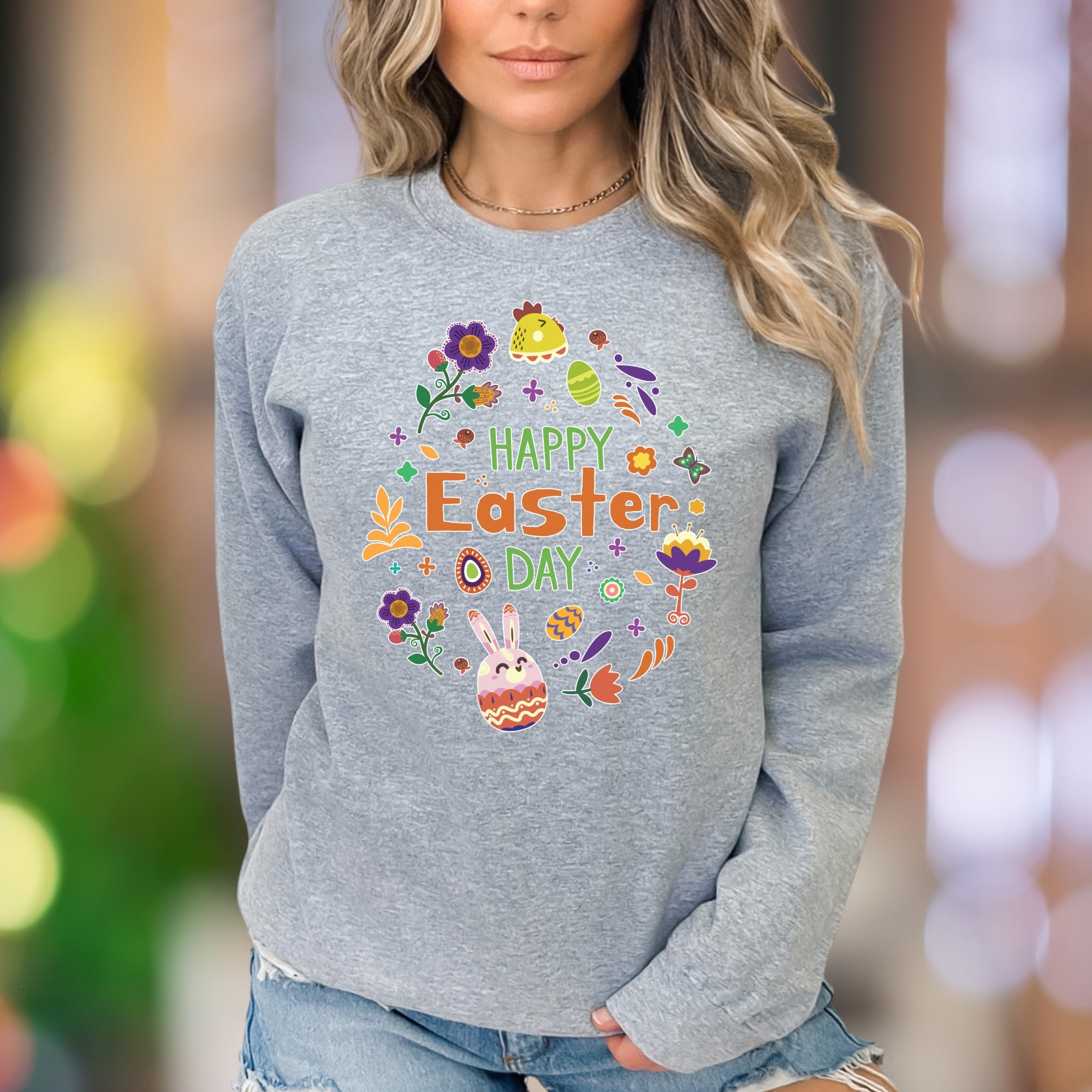 "Happy Easter Day" | Floral Bunny Unisex Adult Sweatshirt | Festive Lifestyle Apparel