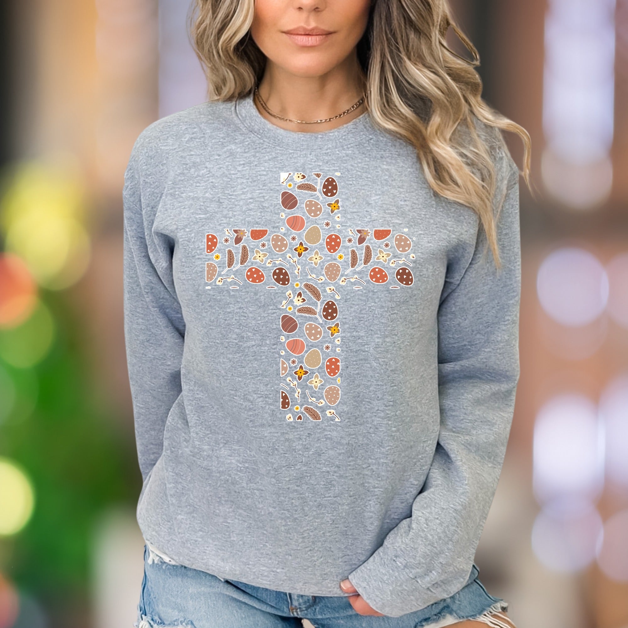 "Easter Cross" | Festive Pattern Unisex Adult Sweatshirt | Celebrate Spring