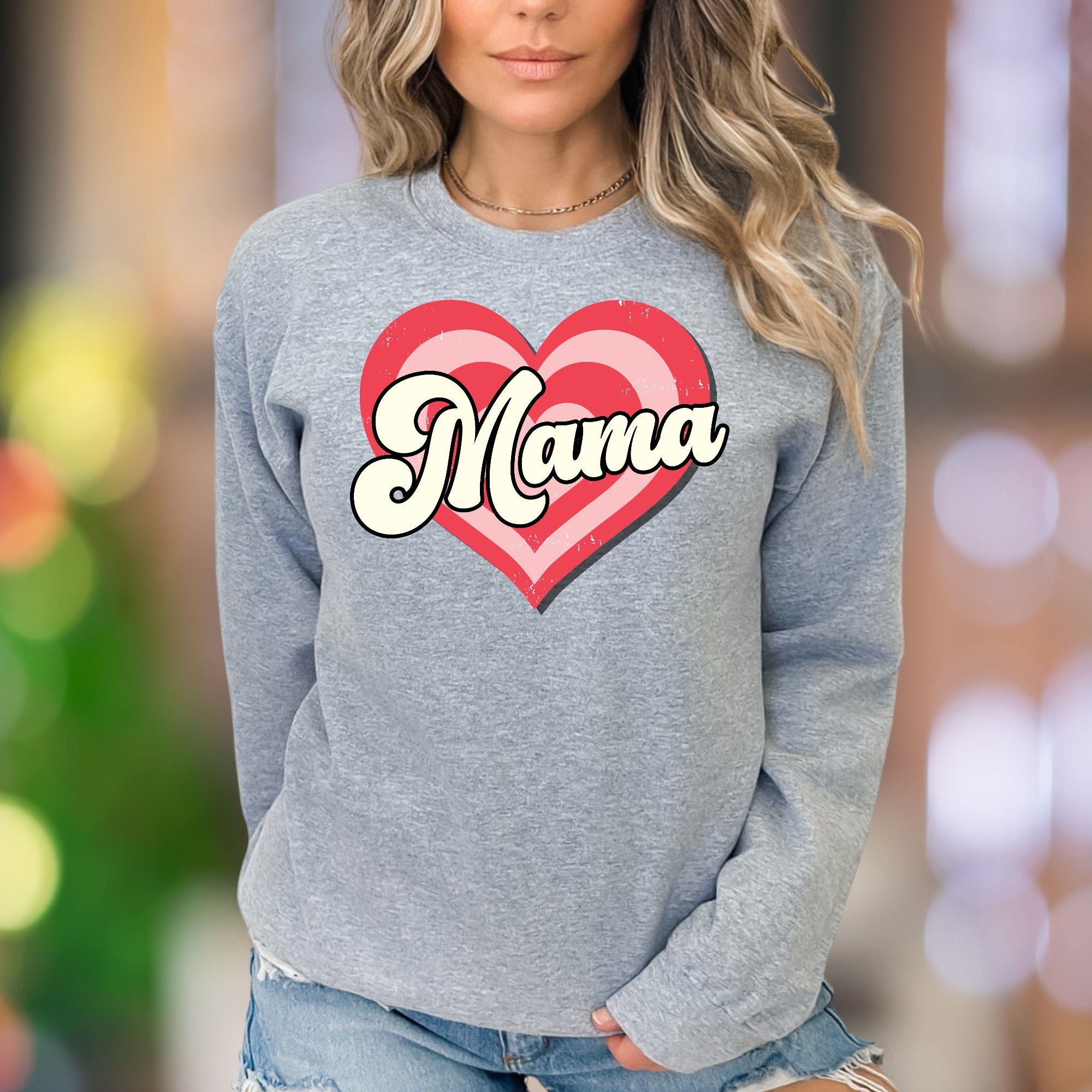"Mama" | Retro Heart Graphic Unisex Adult Sweatshirt | Motherhood Lifestyle