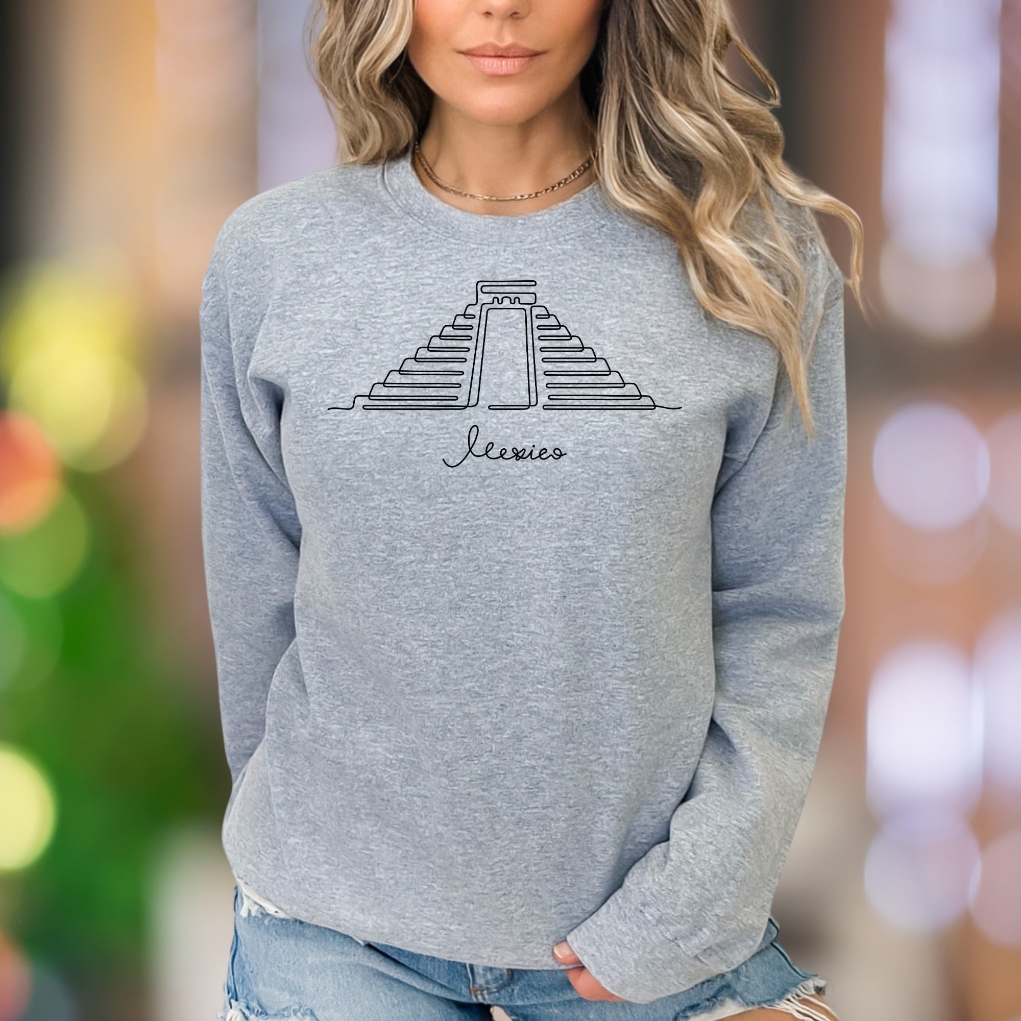 "Mexico" Pyramid Line Art Unisex Adult Sweatshirt | Cultural Lifestyle