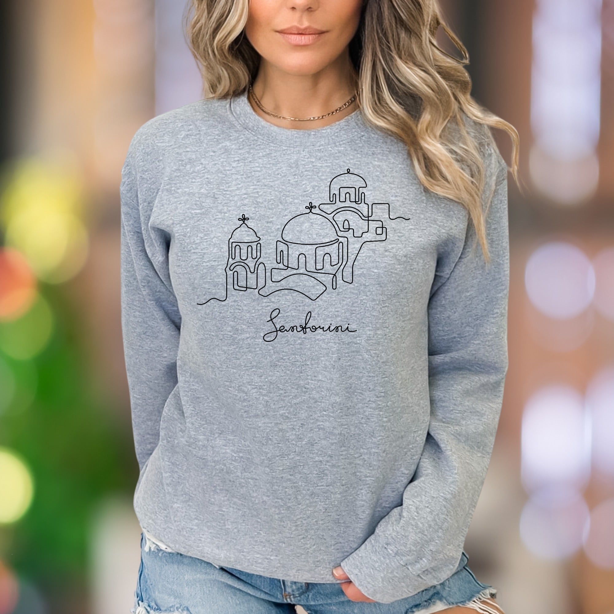 "Santorini" | Minimal Line Art Unisex Adult Sweatshirt | Travel Lifestyle