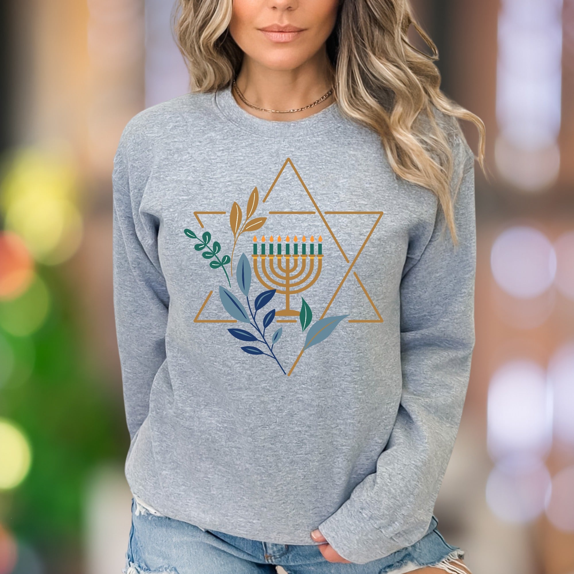 "Star of David Menorah" | Nature Inspired Unisex Adult Sweatshirt | Festive Lifestyle Apparel