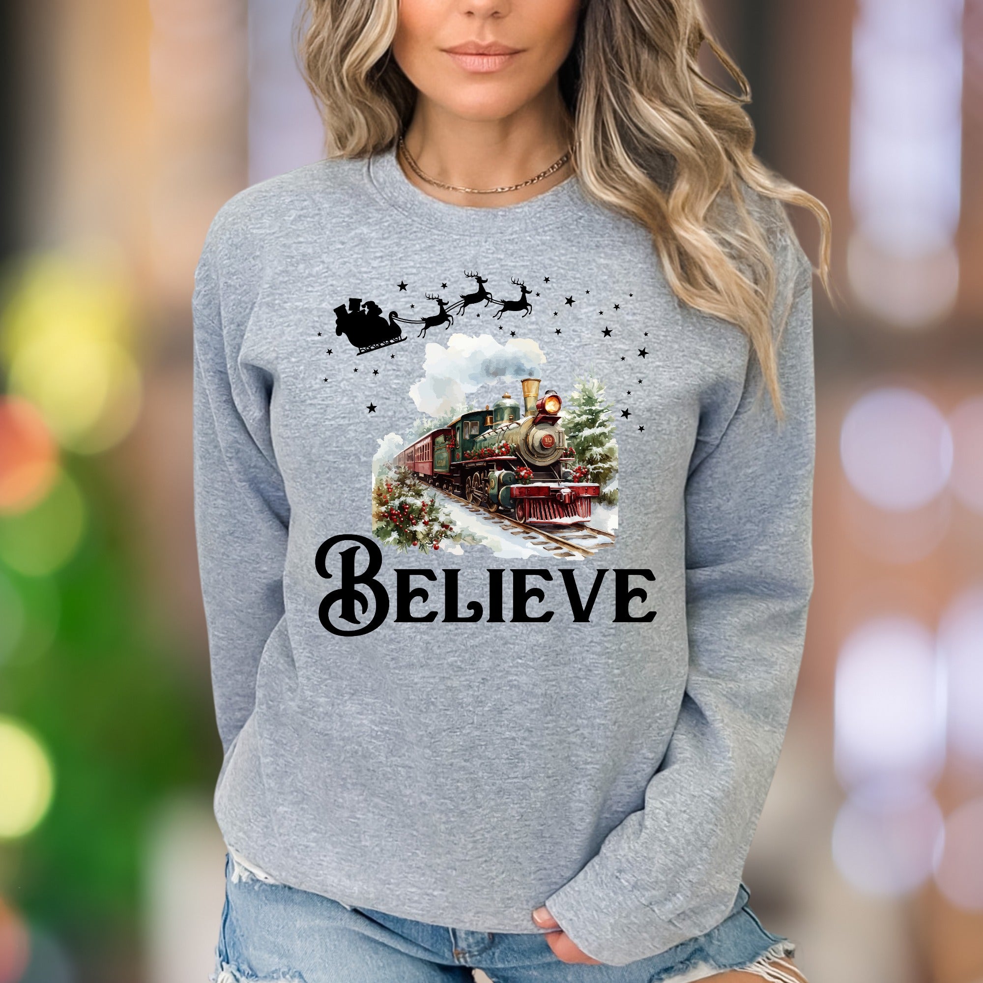"Believe" | Festive Vintage Train Unisex Adult Sweatshirt | Holiday Lifestyle