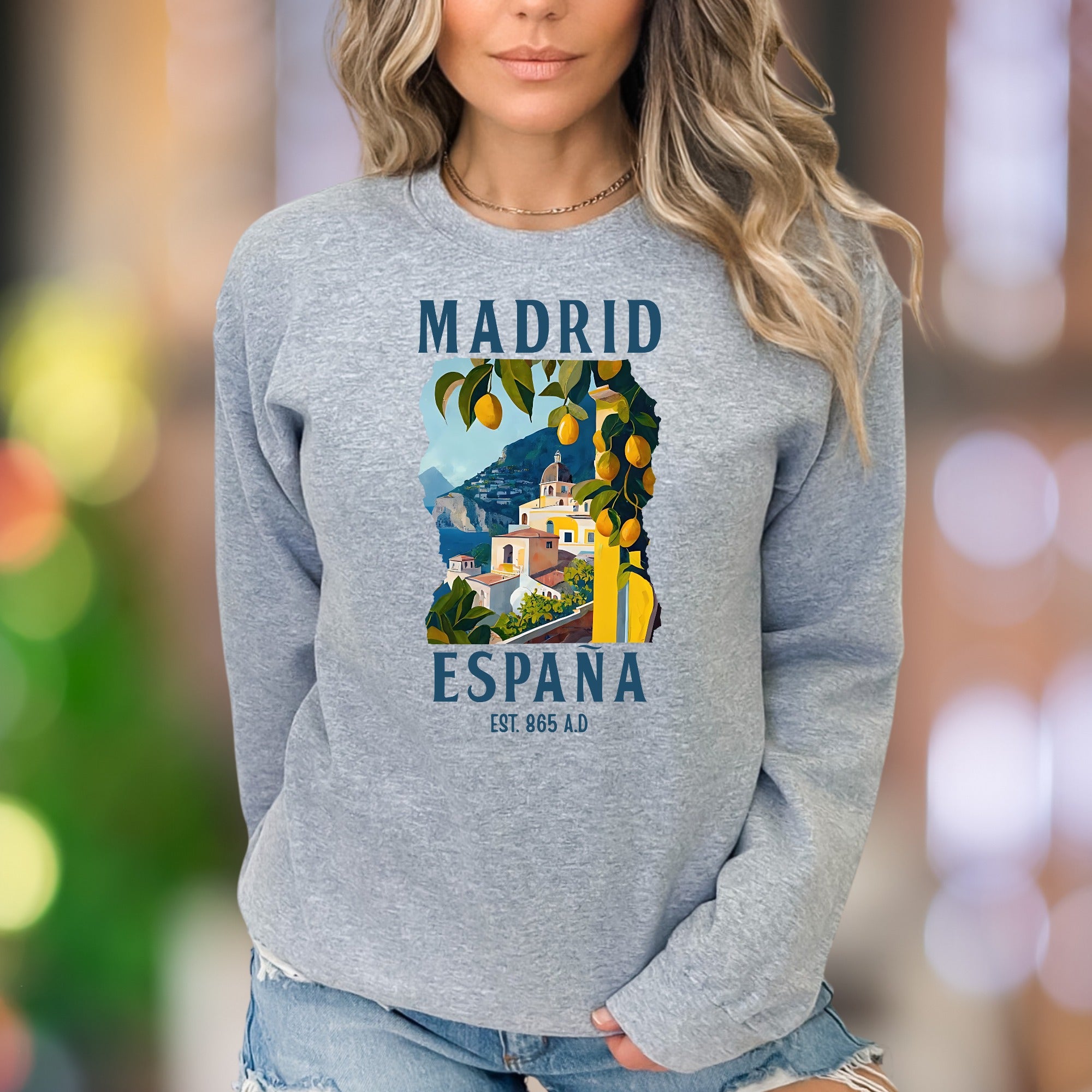 "Madrid España Est. 865 A.D." | Vintage Travel Unisex Adult Sweatshirt | European Lifestyle
