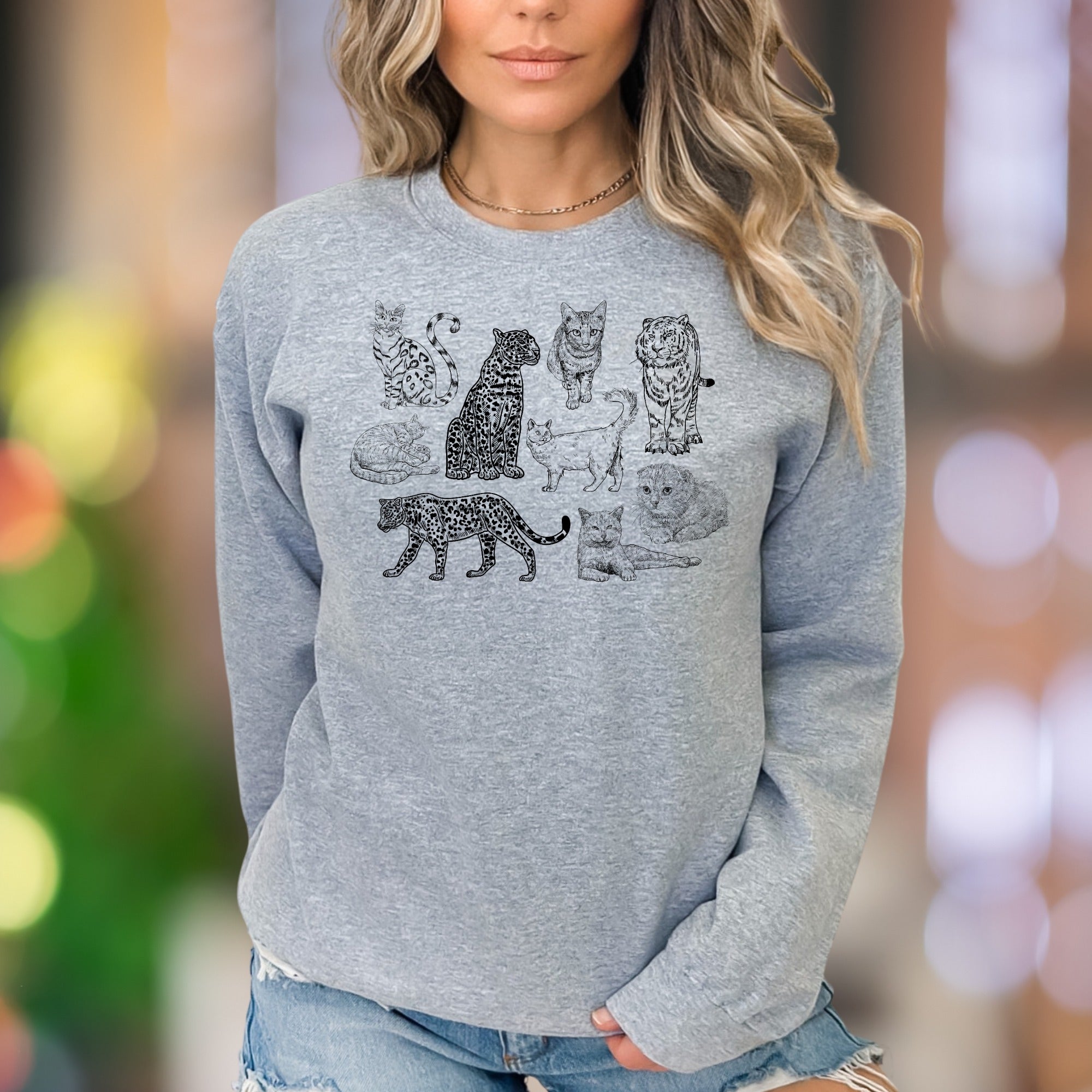 Safari Cats Sweatshirt | Wild Cat Lover Crewneck | Leopard Tiger Kitten Design