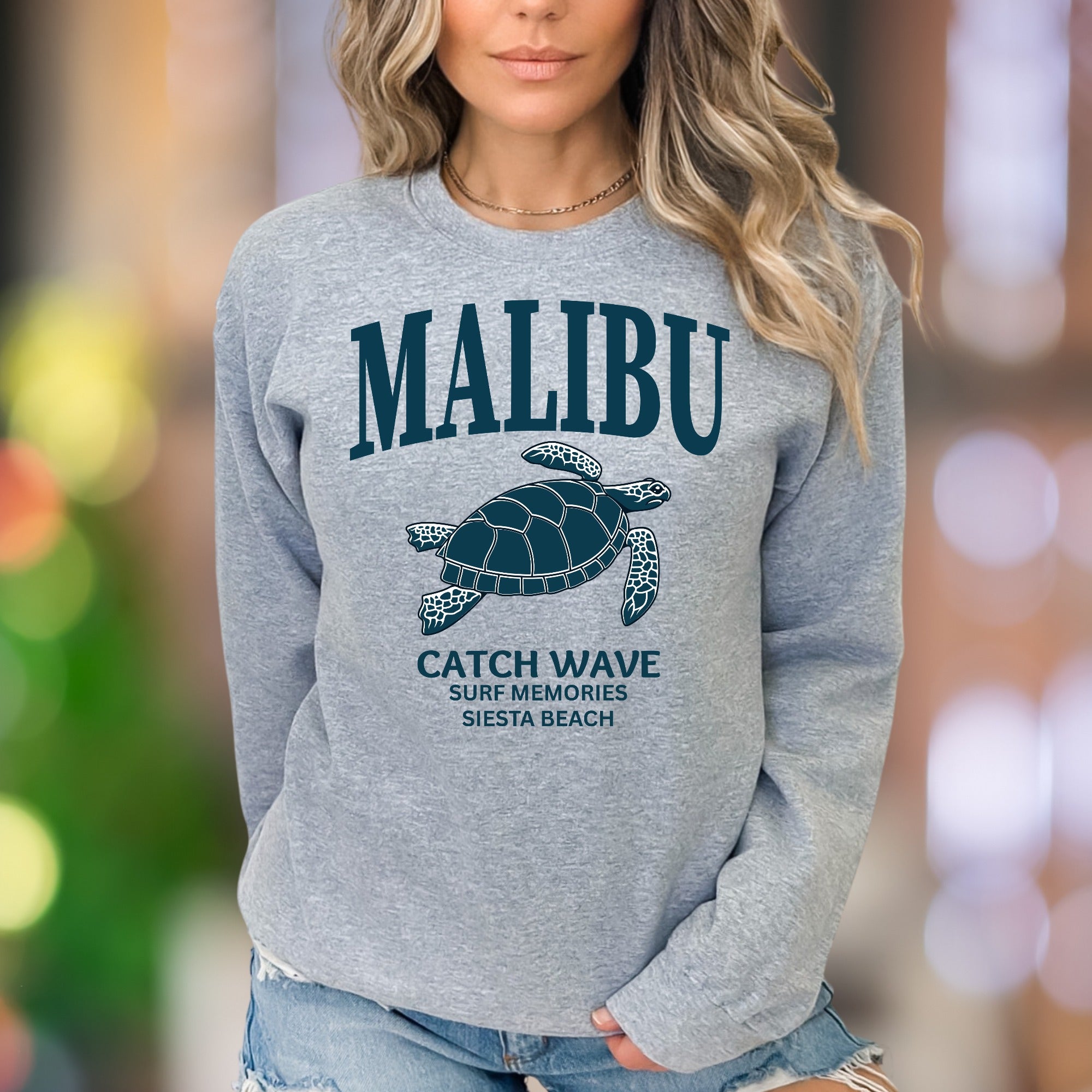 "MALIBU Catch Wave Surf Memories" | Ocean Vibe Unisex Adult Sweatshirt | Coastal Lifestyle