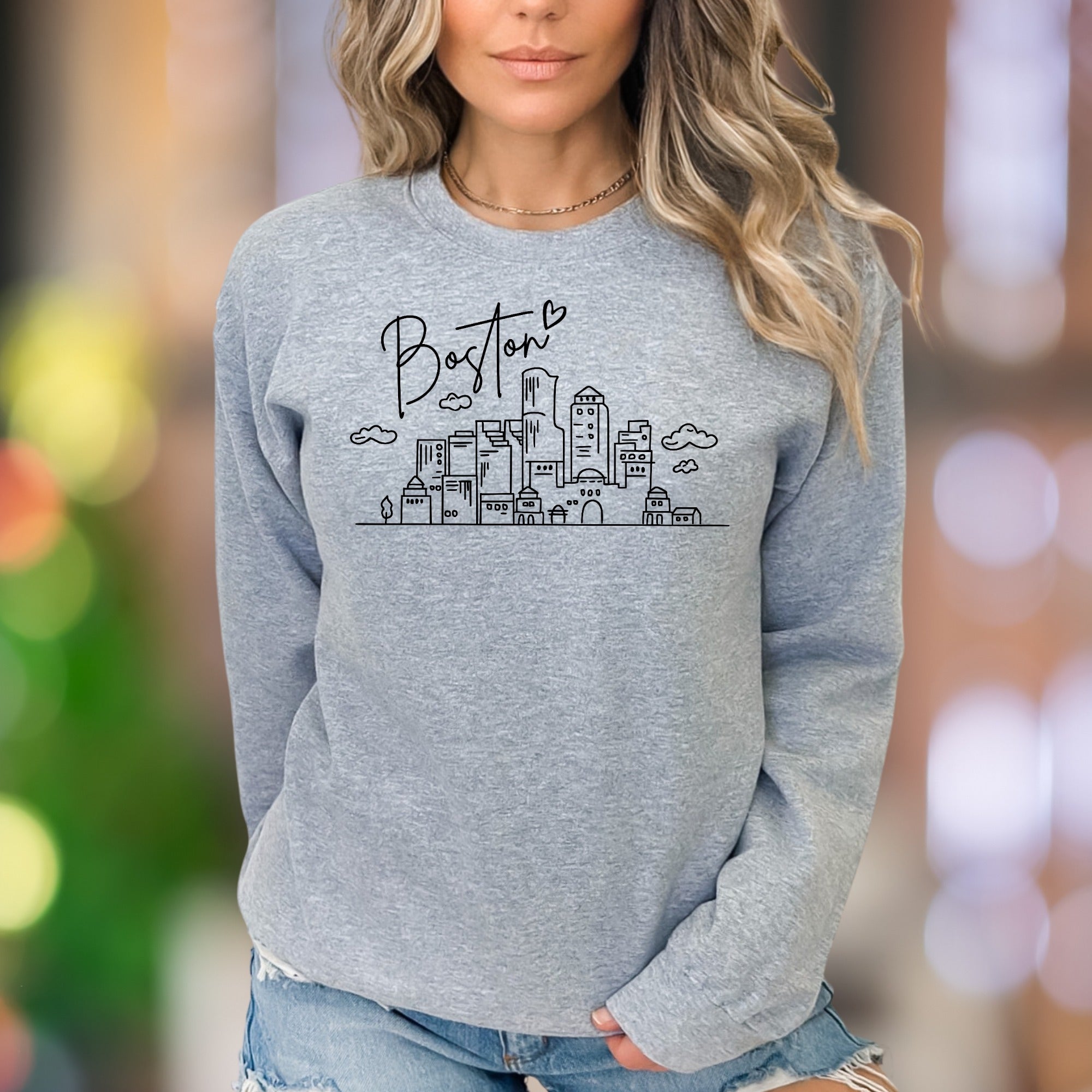 "Boston" | Minimal Cityscape Unisex Adult Sweatshirt | Travel & City Lover