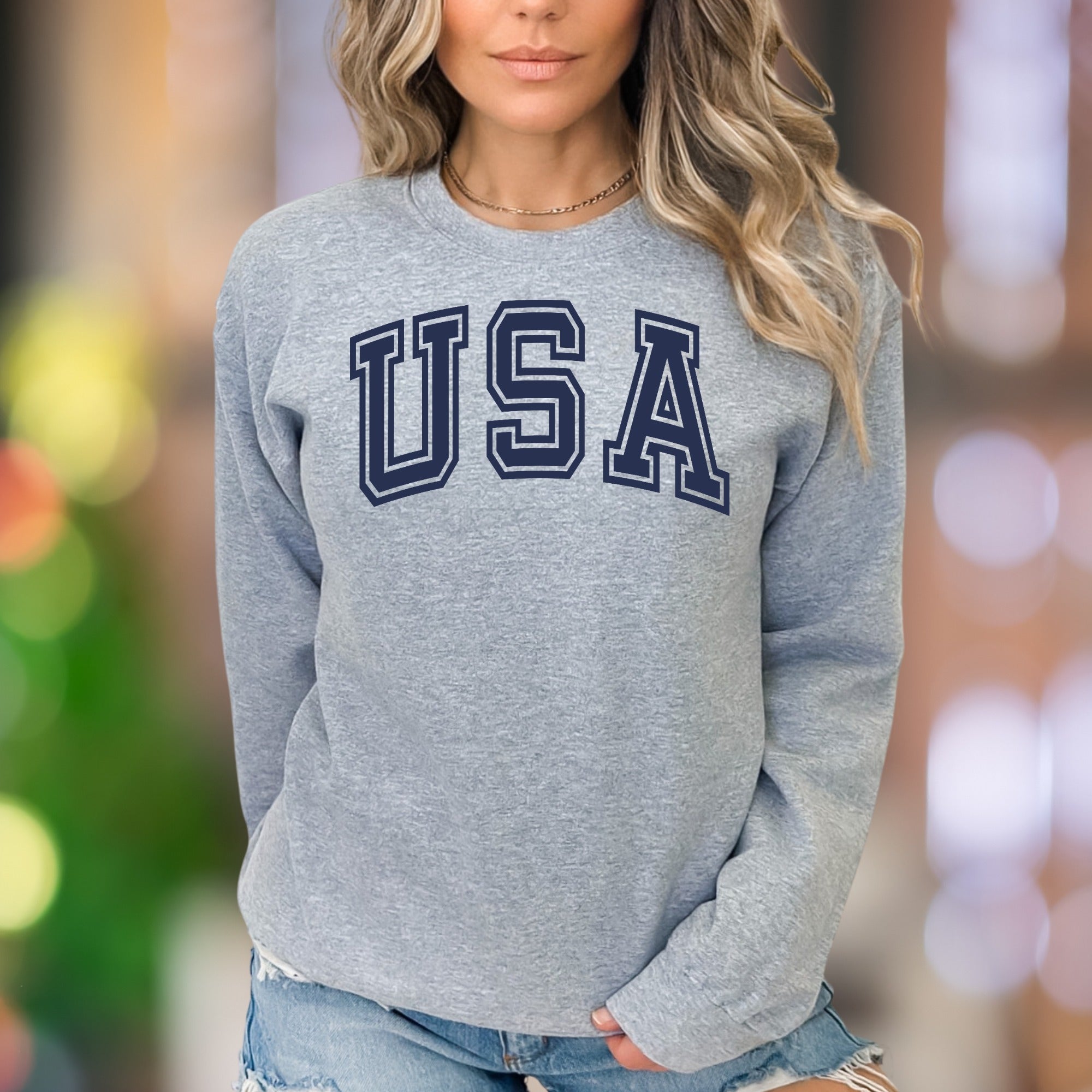 "USA" | Collegiate Typography Unisex Adult Sweatshirt | Patriotic Lifestyle