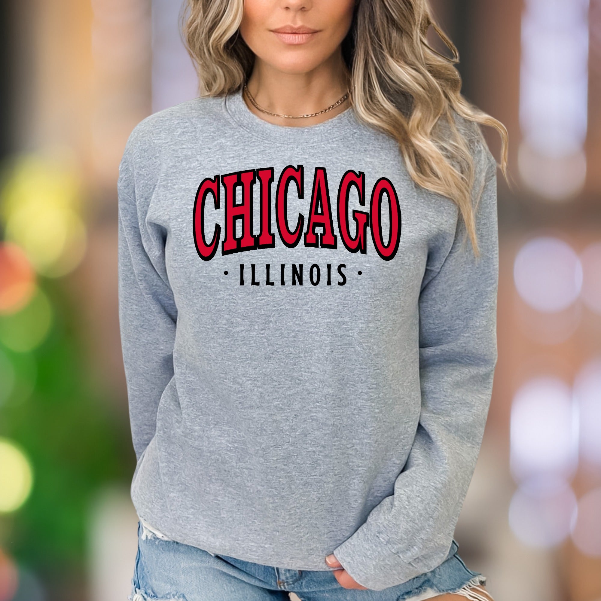 "CHICAGO ILLINOIS" | Retro City Block Unisex Adult Sweatshirt | Local Pride Apparel