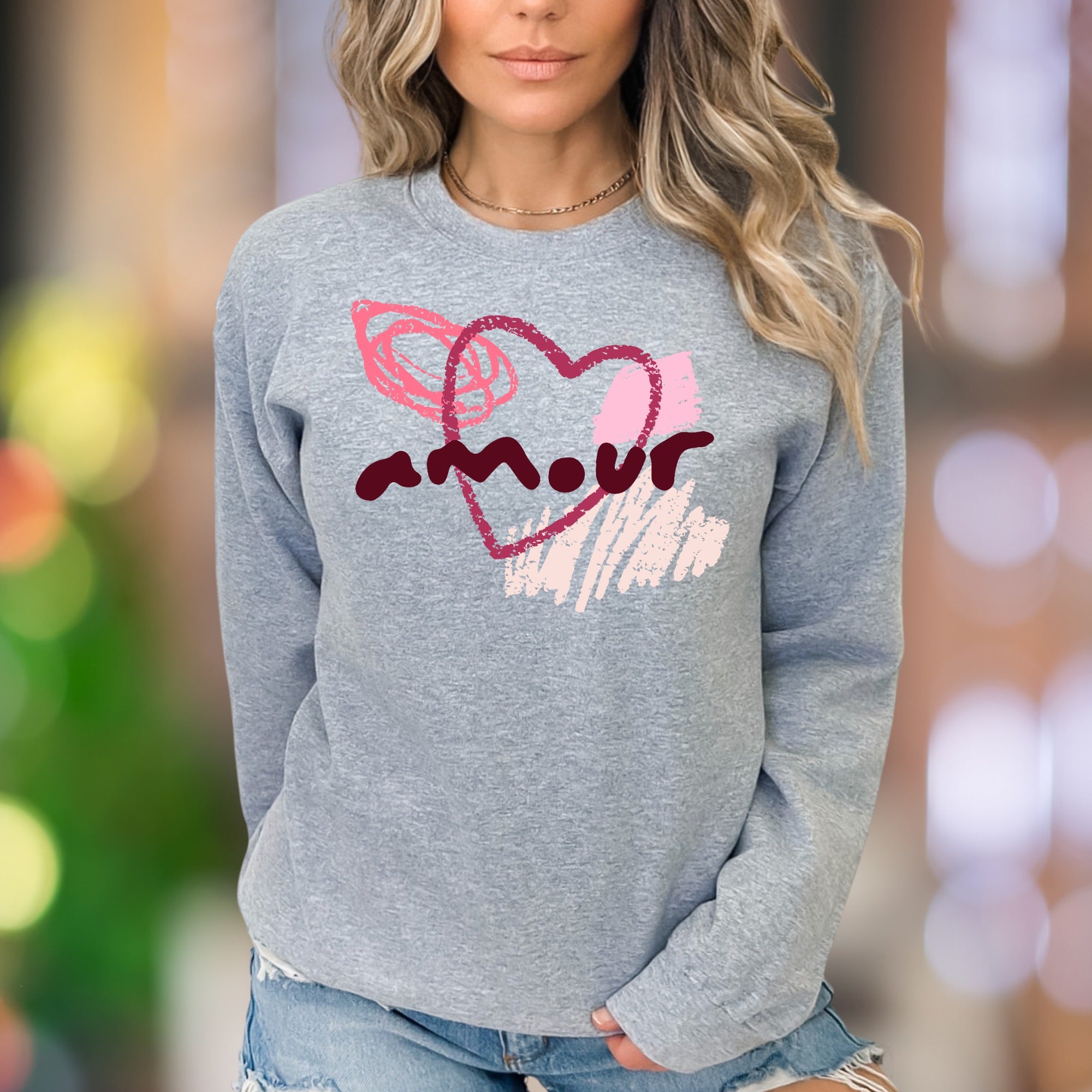 "Amour" | Artistic Sketch Heart Unisex Adult Sweatshirt | Romantic Lifestyle
