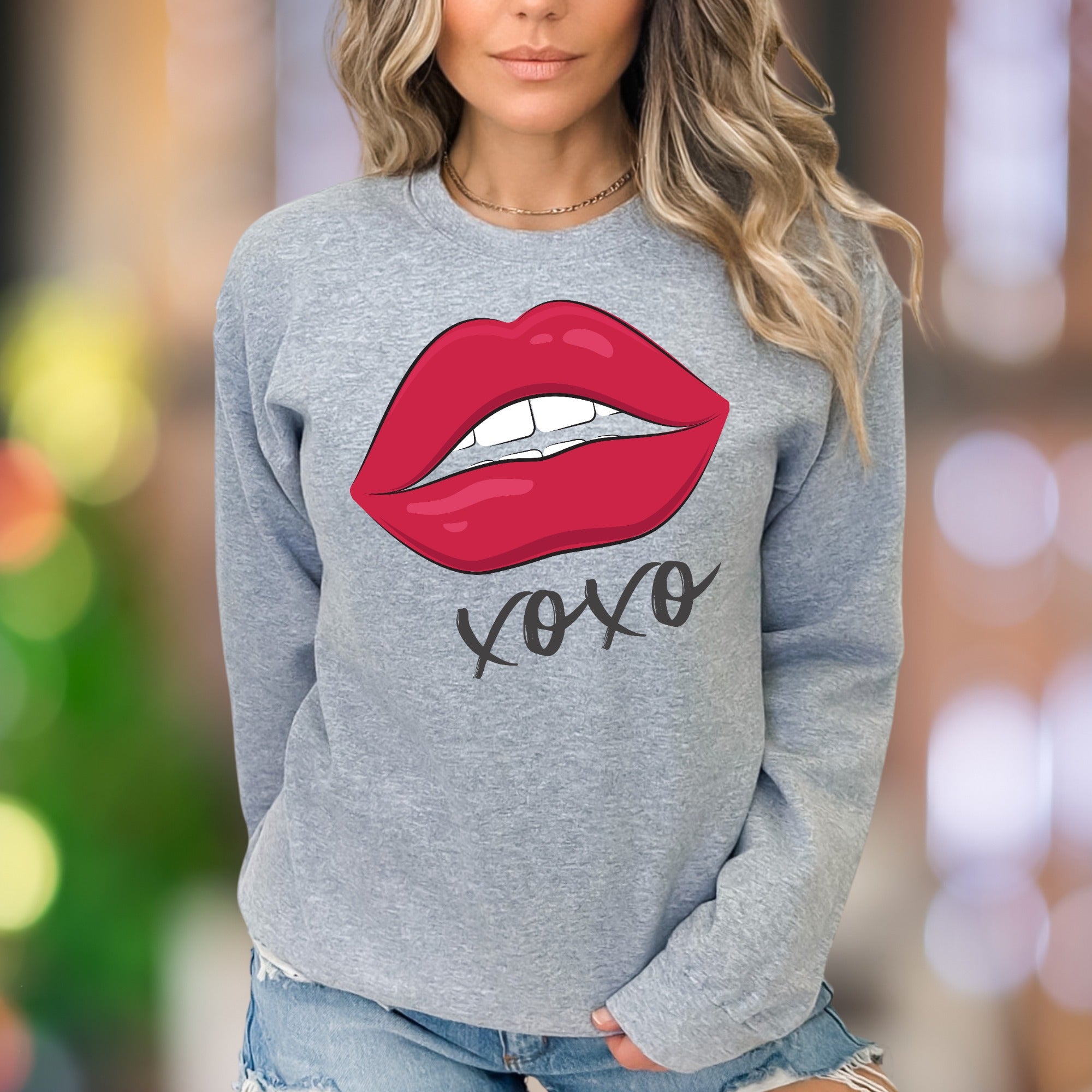 "xoxo" Red Lips Graphic Unisex Adult Sweatshirt | Flirty Modern Style