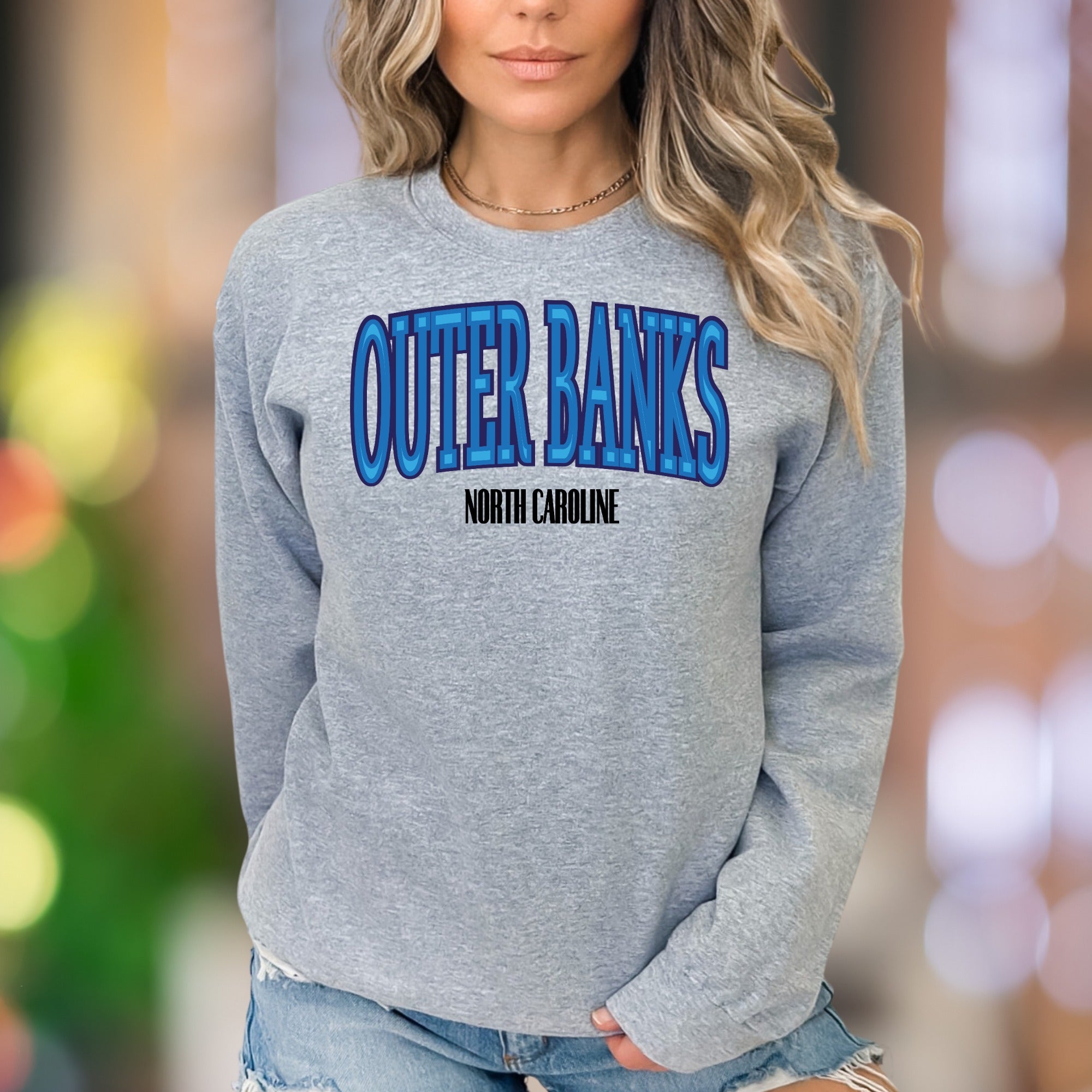 "OUTER BANKS NORTH CAROLINA" | Retro Beach Typography Unisex Adult Sweatshirt | Coastal Lifestyle