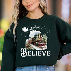 "Believe" | Festive Vintage Train Unisex Adult Sweatshirt | Holiday Lifestyle