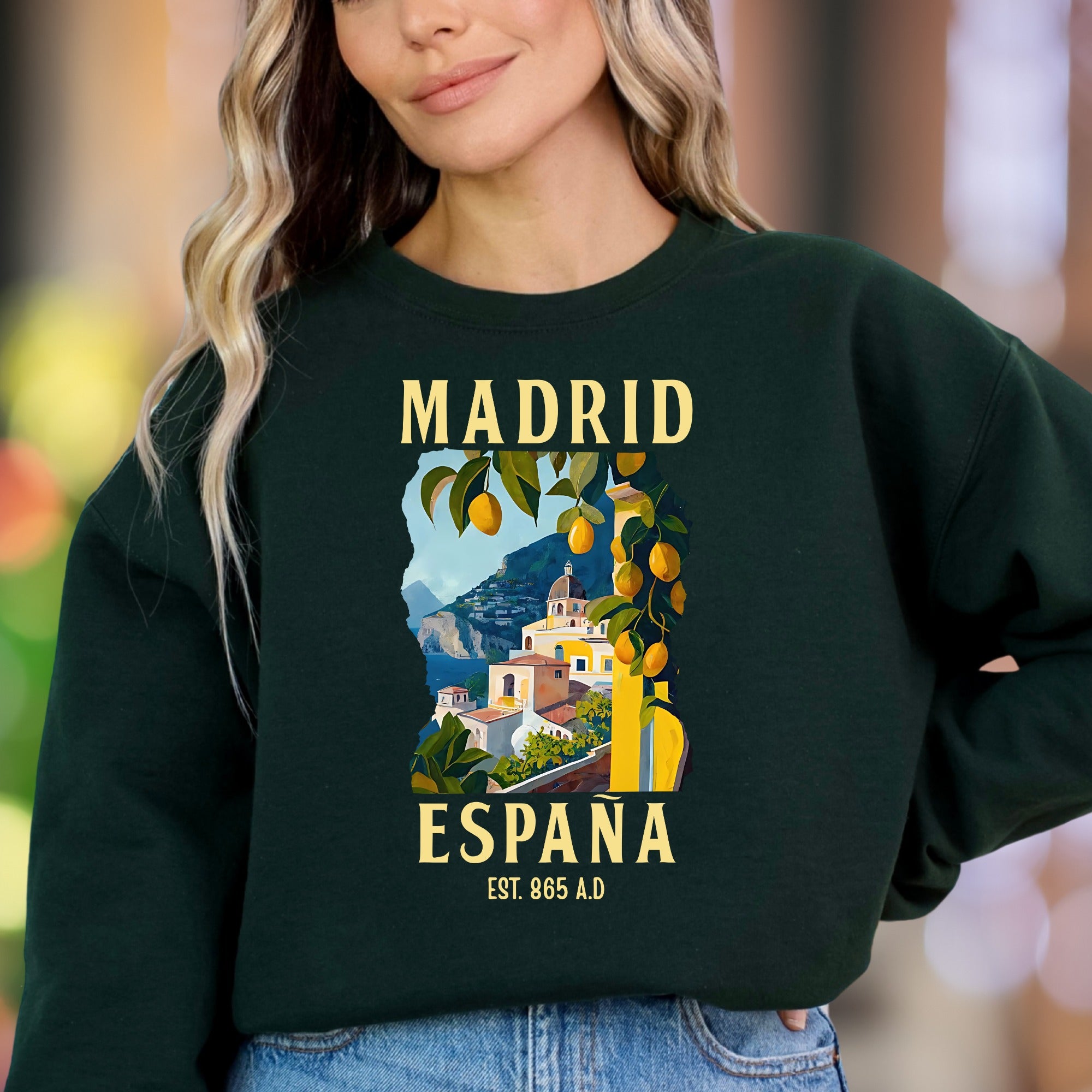 "Madrid España Est. 865 A.D." | Vintage Travel Unisex Adult Sweatshirt | European Lifestyle