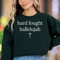 "hard fought hallelujah" | Expressive Typography Unisex Adult Sweatshirt | Inspirational Lifestyle