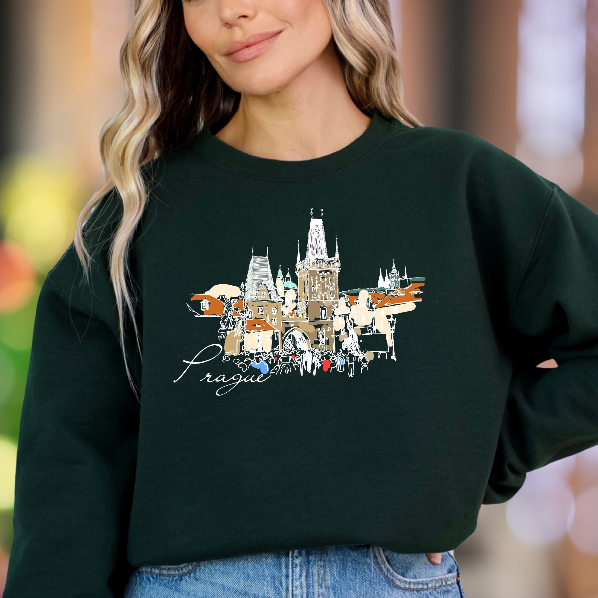"Prague" | Line Art Cityscape Unisex Adult Sweatshirt | Travel Lifestyle