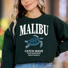 "MALIBU Catch Wave Surf Memories" | Ocean Vibe Unisex Adult Sweatshirt | Coastal Lifestyle