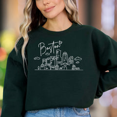 "Boston" | Minimal Cityscape Unisex Adult Sweatshirt | Travel & City Lover