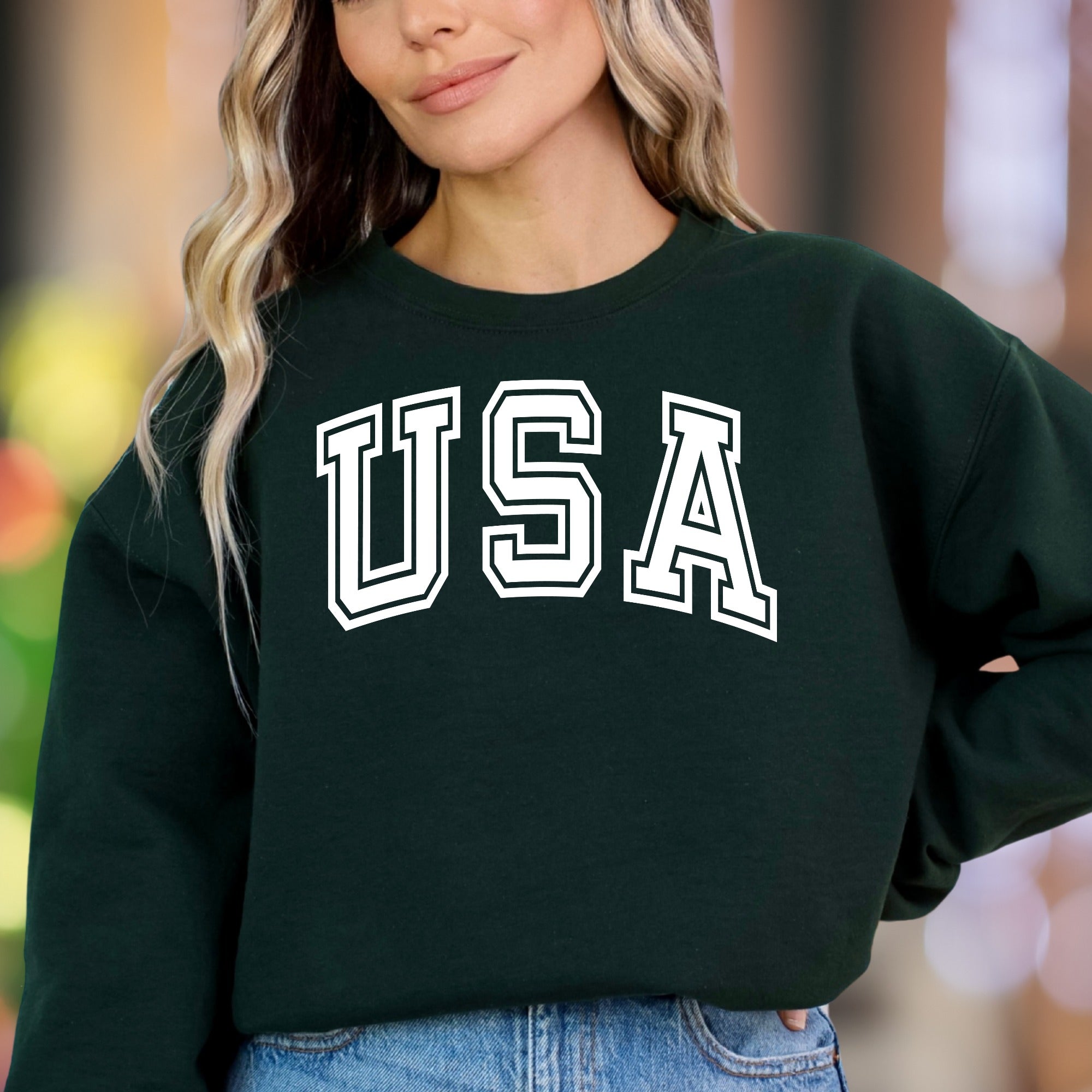 "USA" | Collegiate Typography Unisex Adult Sweatshirt | Patriotic Lifestyle