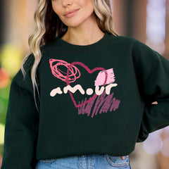 "Amour" | Artistic Sketch Heart Unisex Adult Sweatshirt | Romantic Lifestyle