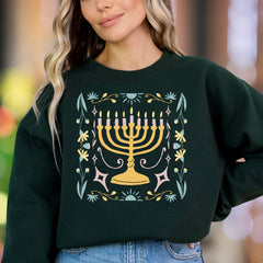 Minimal Menorah Floral Unisex Adult Sweatshirt | Festive Lifestyle Apparel