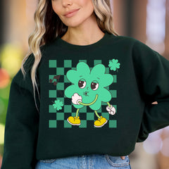 "Whistling Shamrock Character" | Retro Cartoon Unisex Adult Sweatshirt | Playful Lifestyle