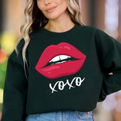 "xoxo" Red Lips Graphic Unisex Adult Sweatshirt | Flirty Modern Style