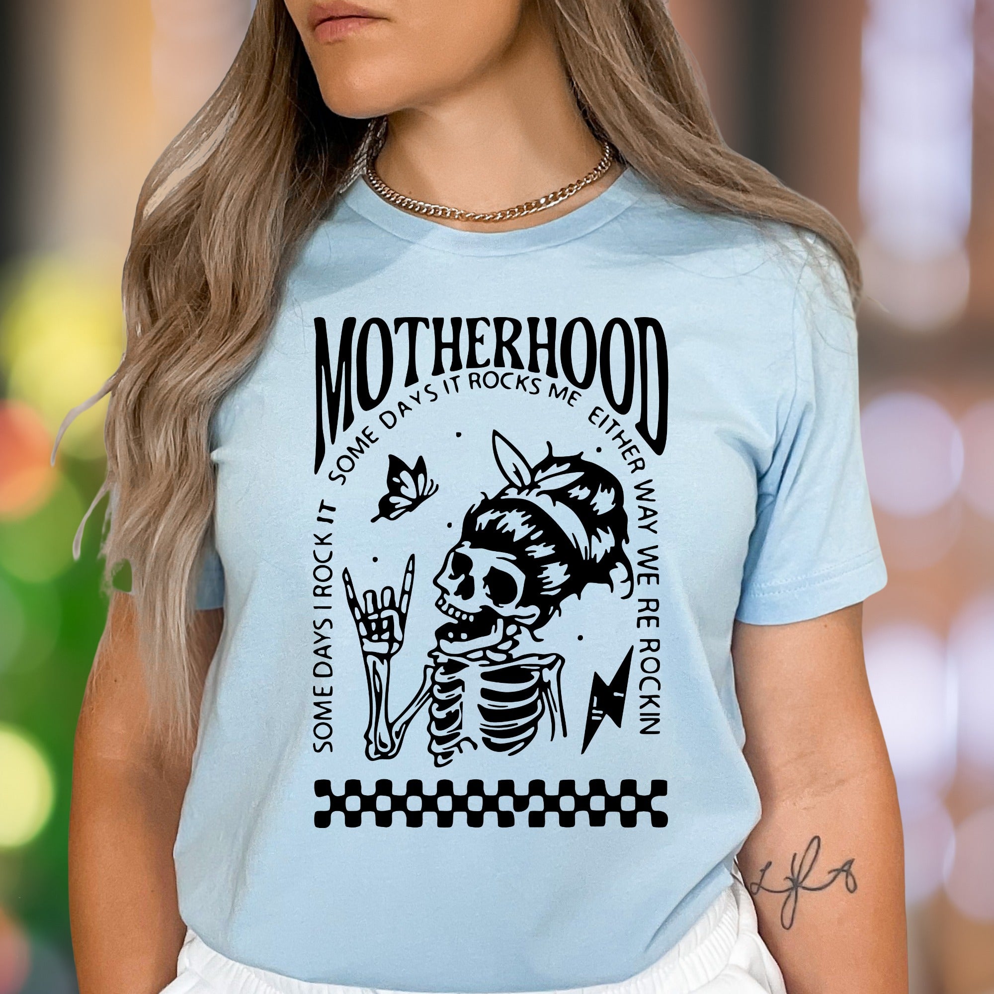 "Motherhood - Some Days I Rock It, Some Days It Rocks Me" | Bold Retro Unisex Adult T-Shirt | Edgy Mom Life