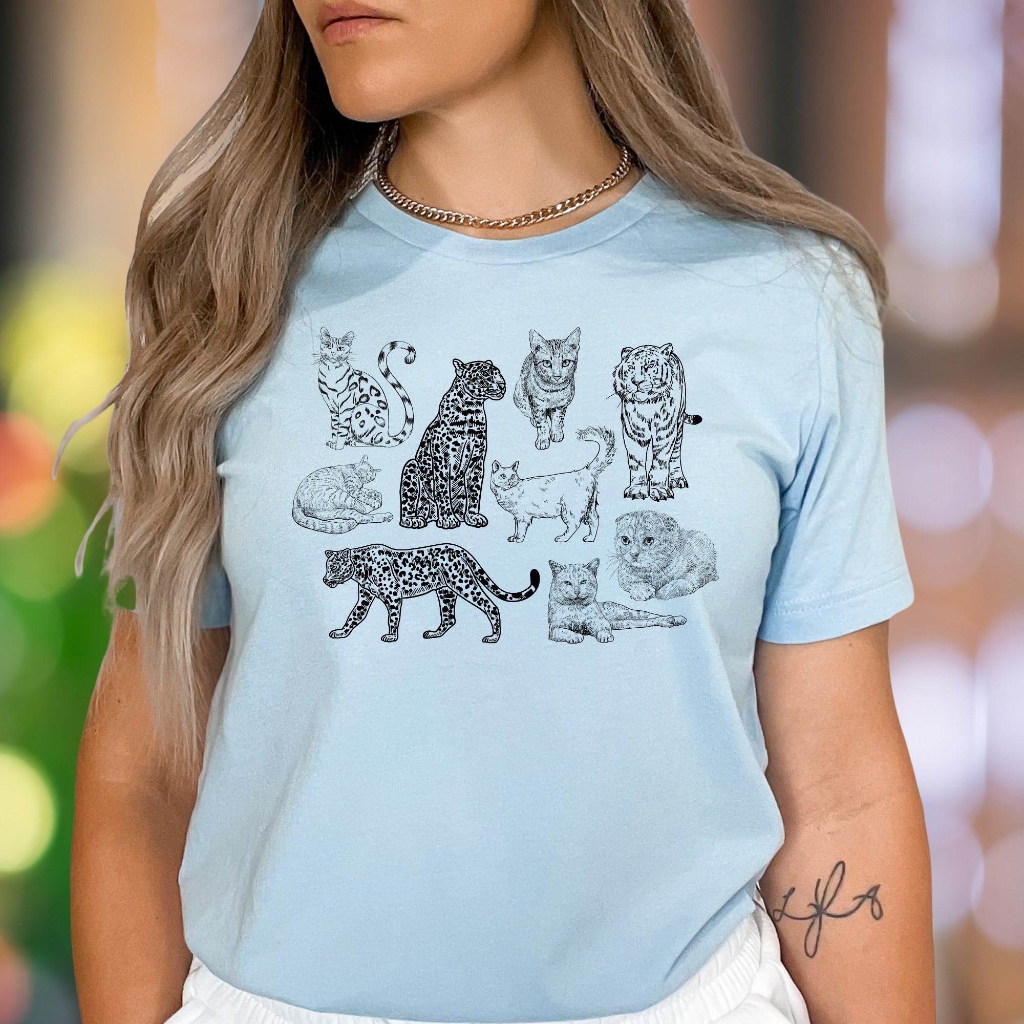 "Big Cats & Domestic Kitties" | Vintage Sketch Unisex Adult T-Shirt | Feline Lover Apparel