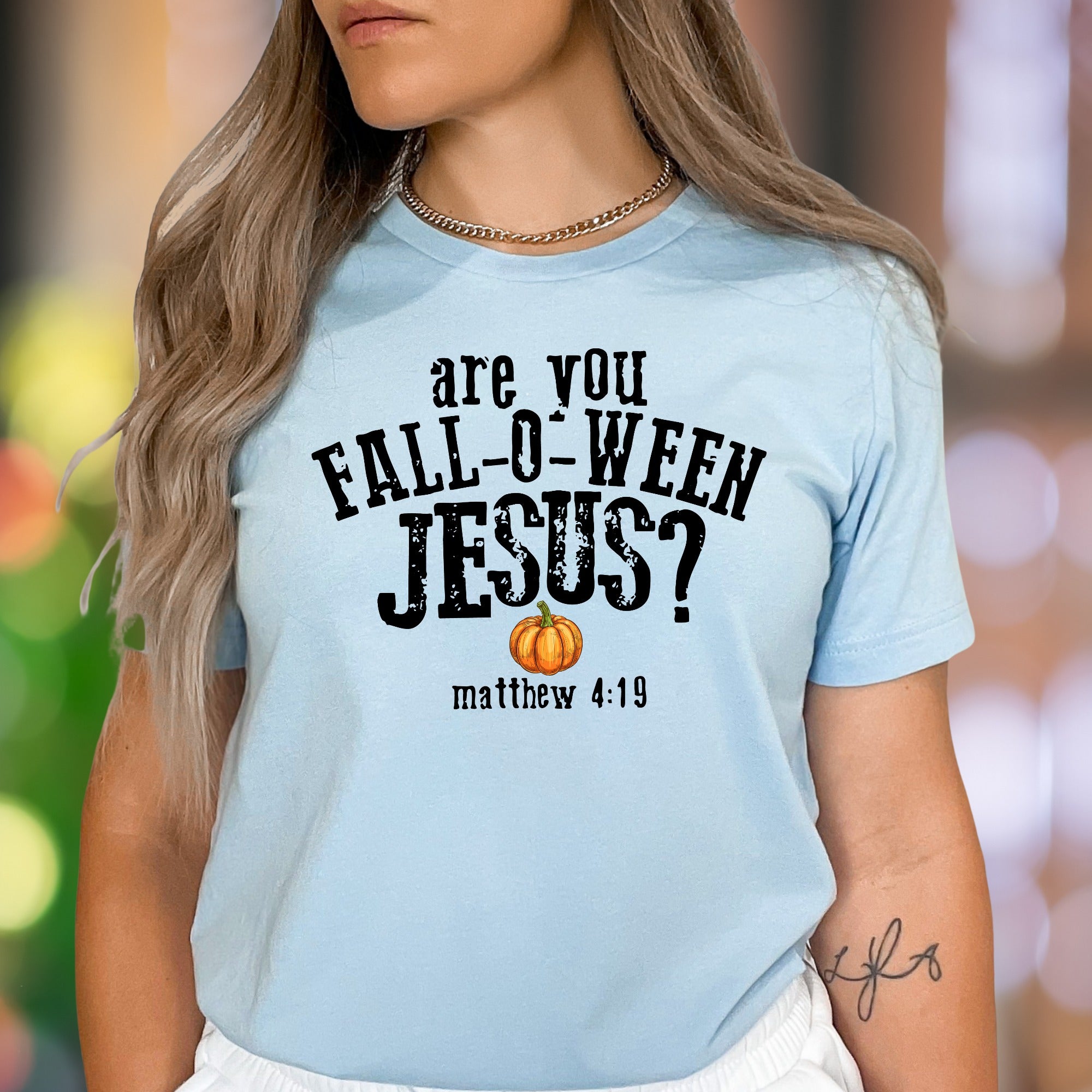 "Are You Fall-O-Ween Jesus?" | Distressed Typography Unisex Adult T-Shirt | Humorous Lifestyle