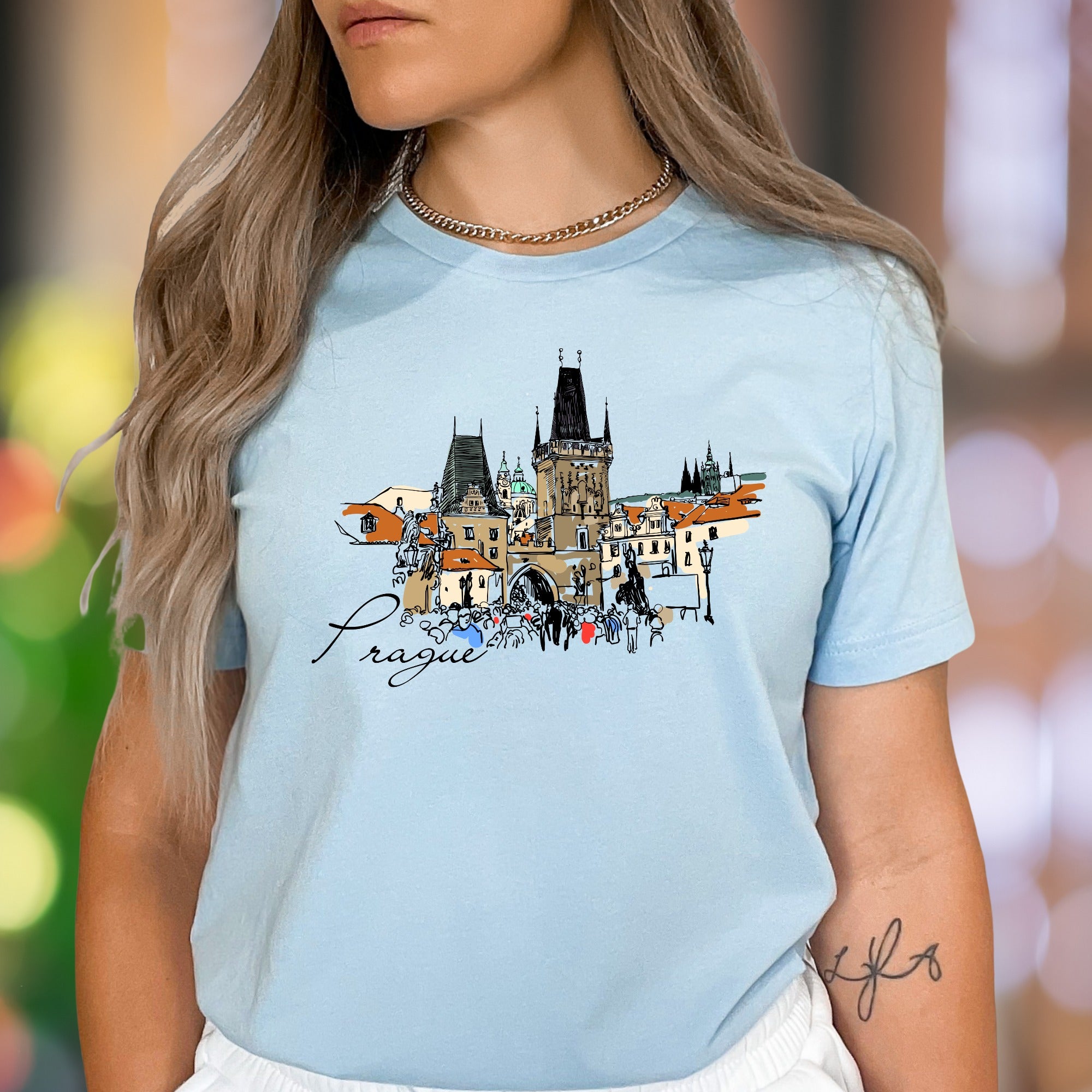 "Prague" | Cityscape Sketch Unisex Adult T-Shirt | Travel Lifestyle