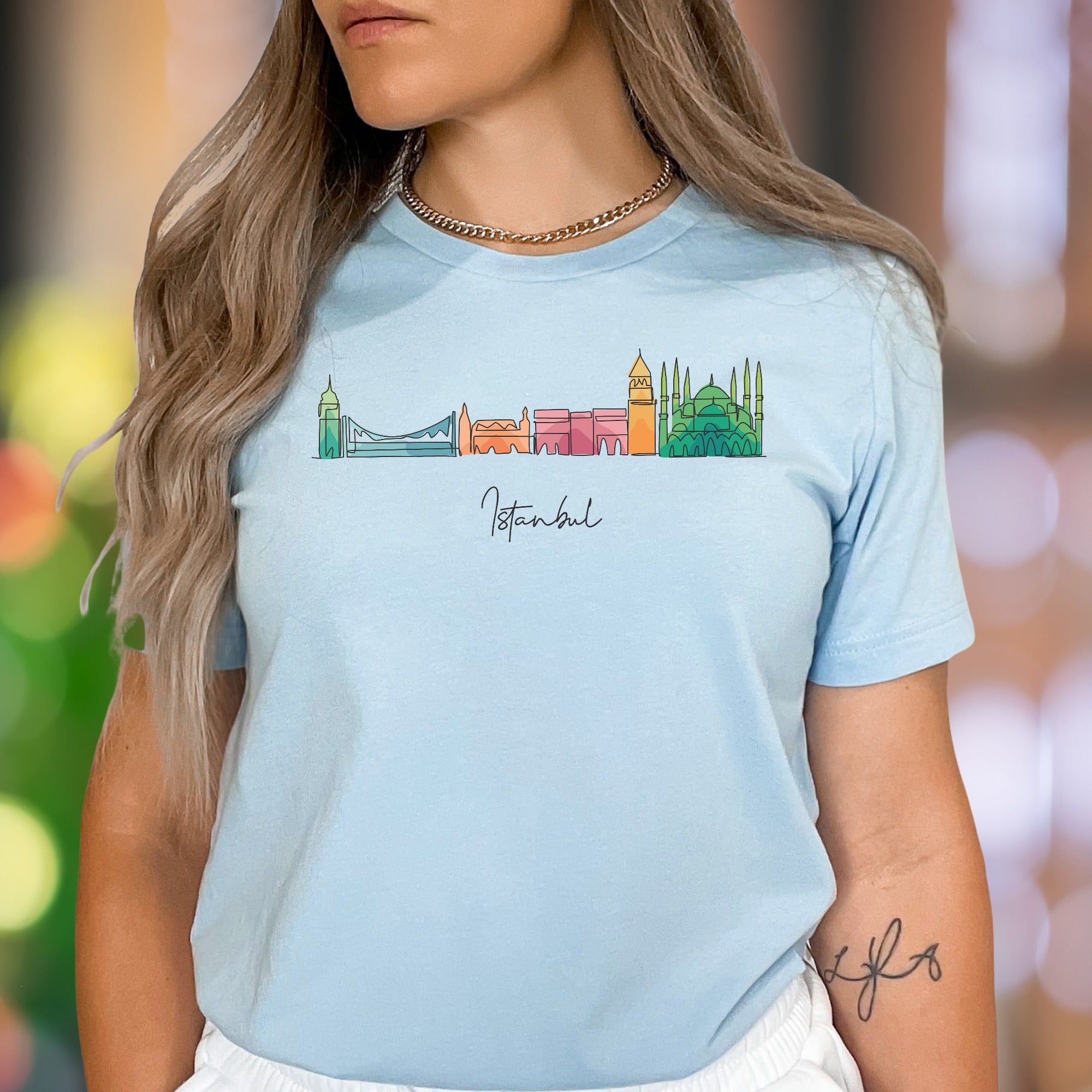 "Istanbul" | Colorful Skyline Outline Unisex Adult T-Shirt | Travel Lifestyle