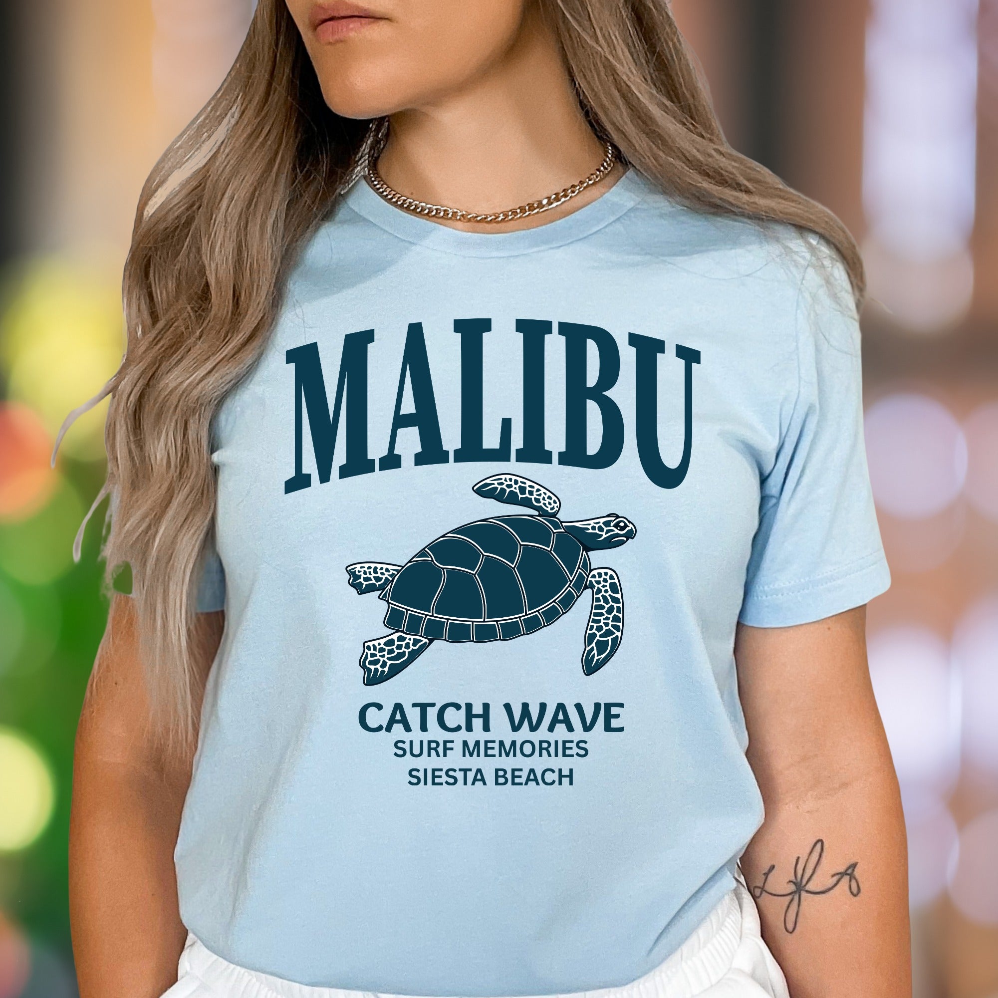 "MALIBU Catch Wave Surf Memories Siesta Beach" | Retro Island Graphic Unisex Adult T-Shirt | Beach Lifestyle