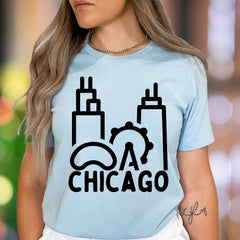 "Chicago Landmarks" | Minimal Cityscape Unisex Adult T-Shirt | Travel & Local Pride