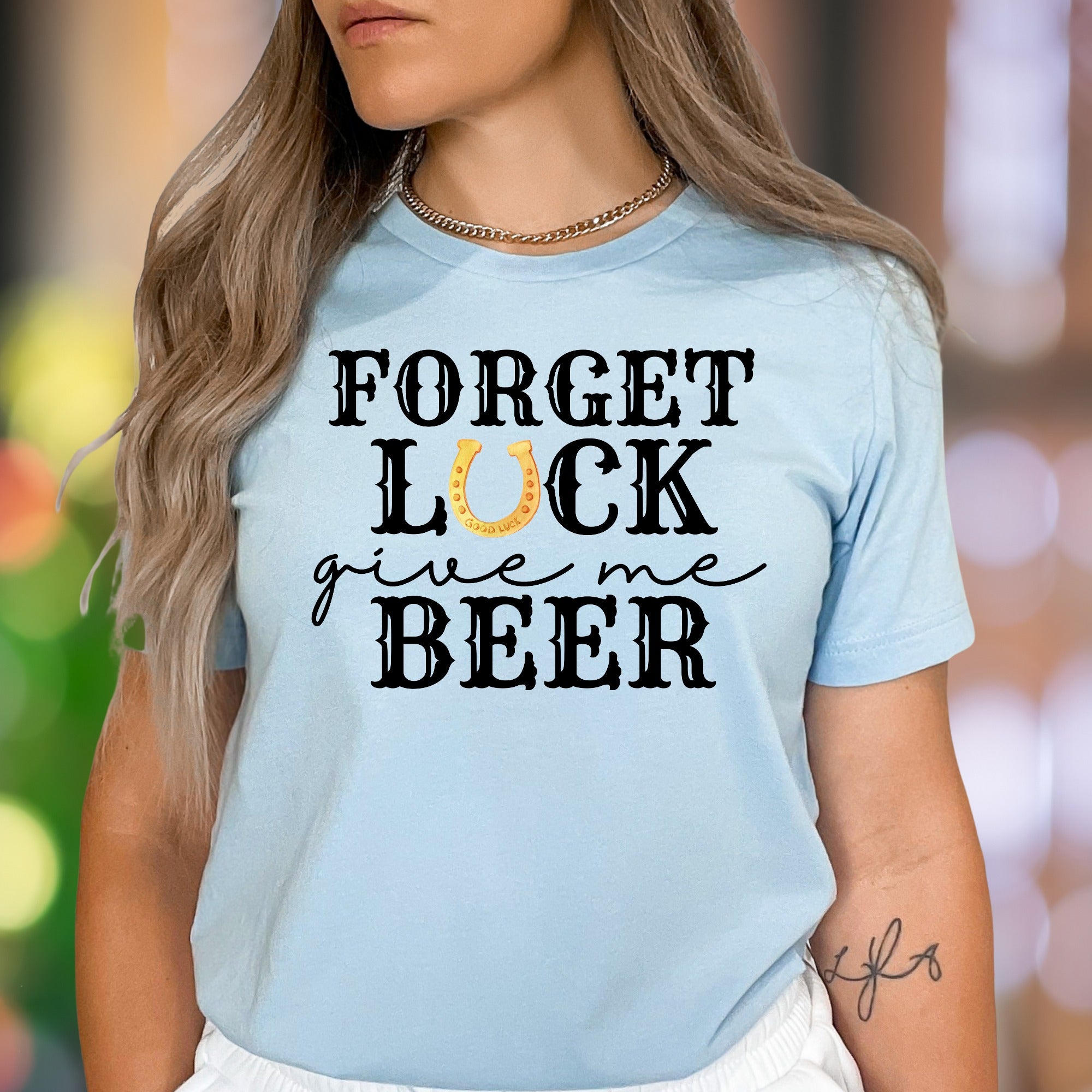 "Forget Luck Give Me Beer" | Funny Retro Unisex Adult T-Shirt | Celebration Lifestyle
