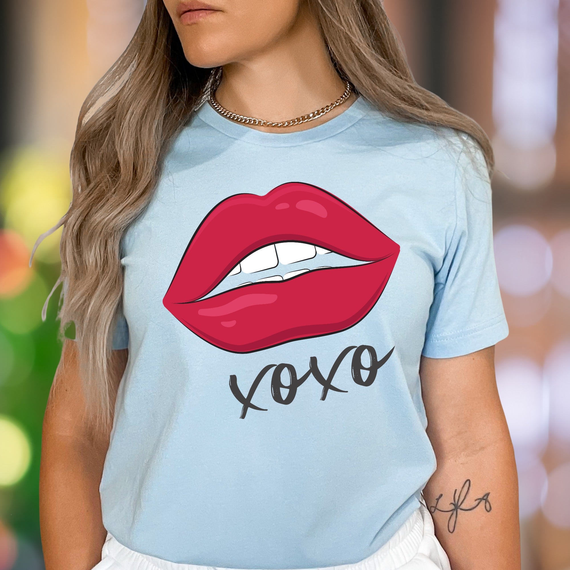 "XOXO" Red Lips Graphic Unisex Adult T-Shirt | Playful Romantic Style