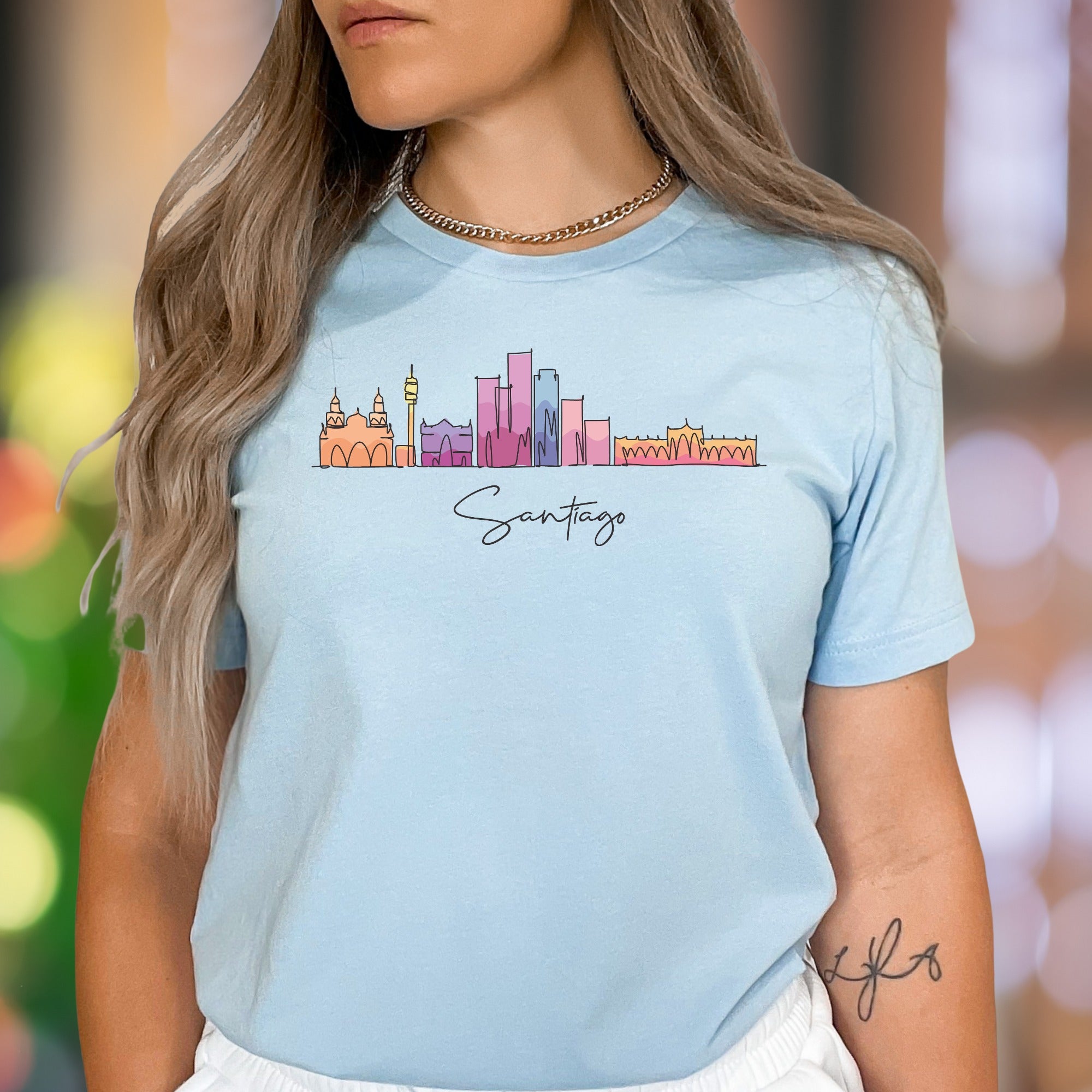 "Santiago" | Minimal Skyline Graphic Unisex Adult T-Shirt | Travel & City Lover Apparel