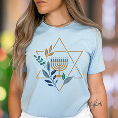 "Menorah & Star" | Modern Hanukkah Unisex Adult T-Shirt | Festive Holiday Wear