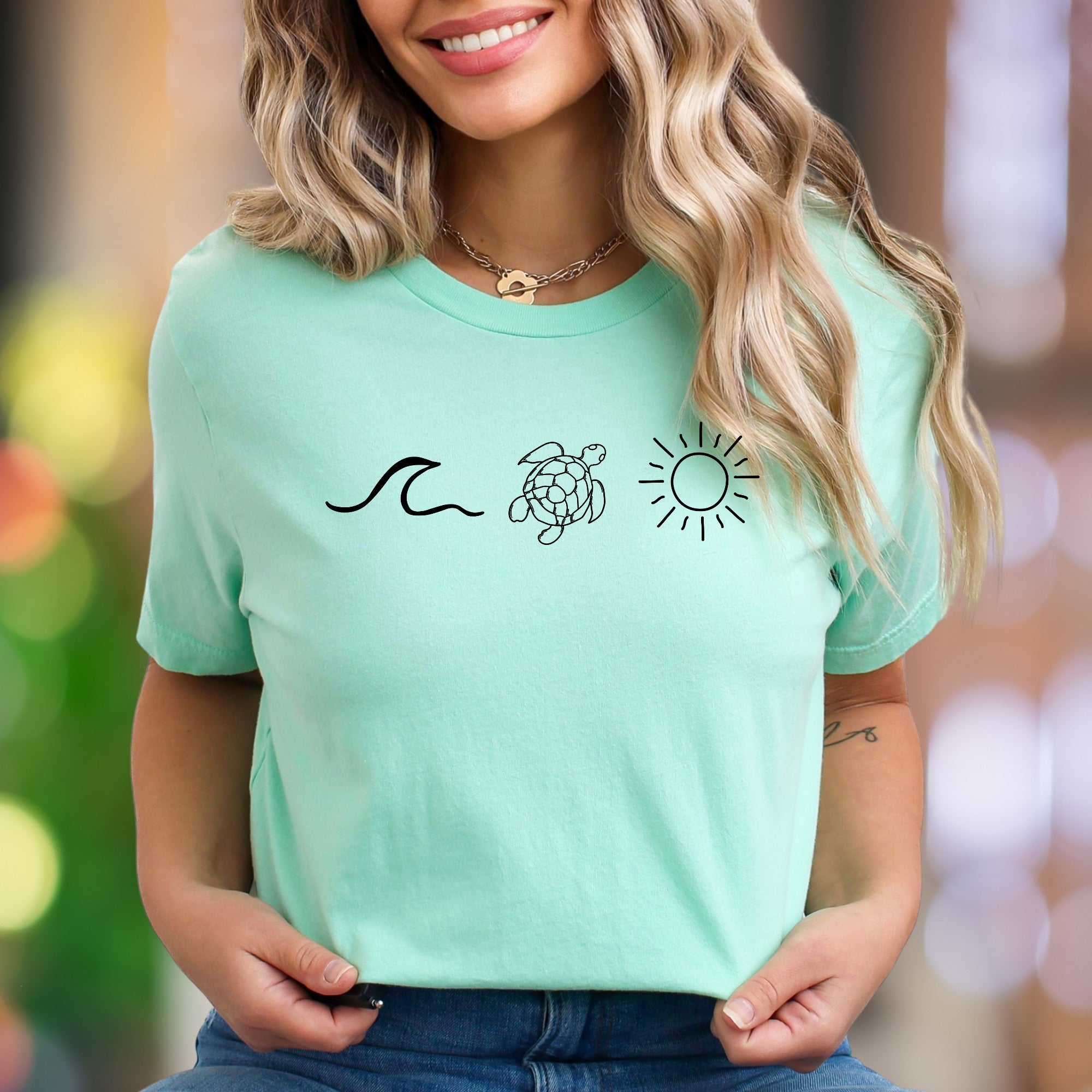 "Wave Turtle Sun" | Minimal Nature Unisex Adult T-Shirt | Beach Lifestyle
