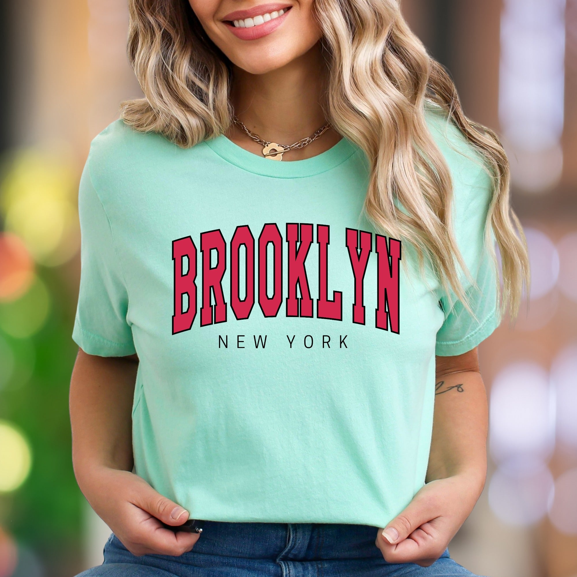 "BROOKLYN NEW YORK" | Bold Arch College Typography Unisex Adult T-Shirt | City Streetwear