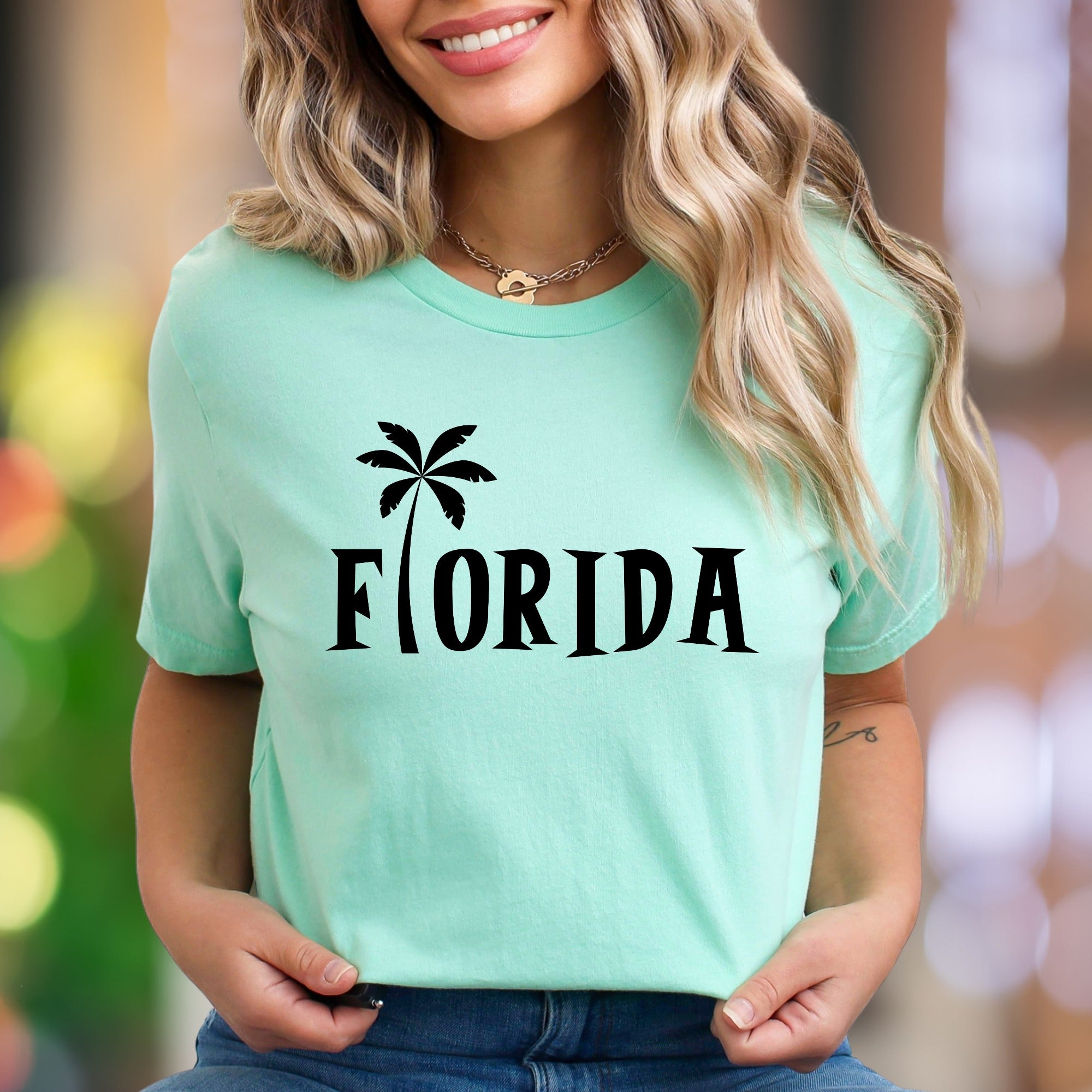 "Florida" | Palm Tree Typography Unisex Adult T-Shirt | Tropical Lifestyle