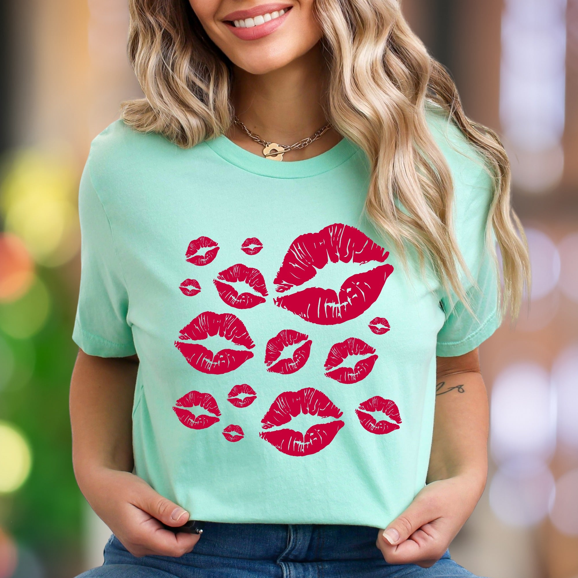 "Kisses" | Playful Lips Graphic Unisex Adult T-Shirt | Flirty Lifestyle Apparel